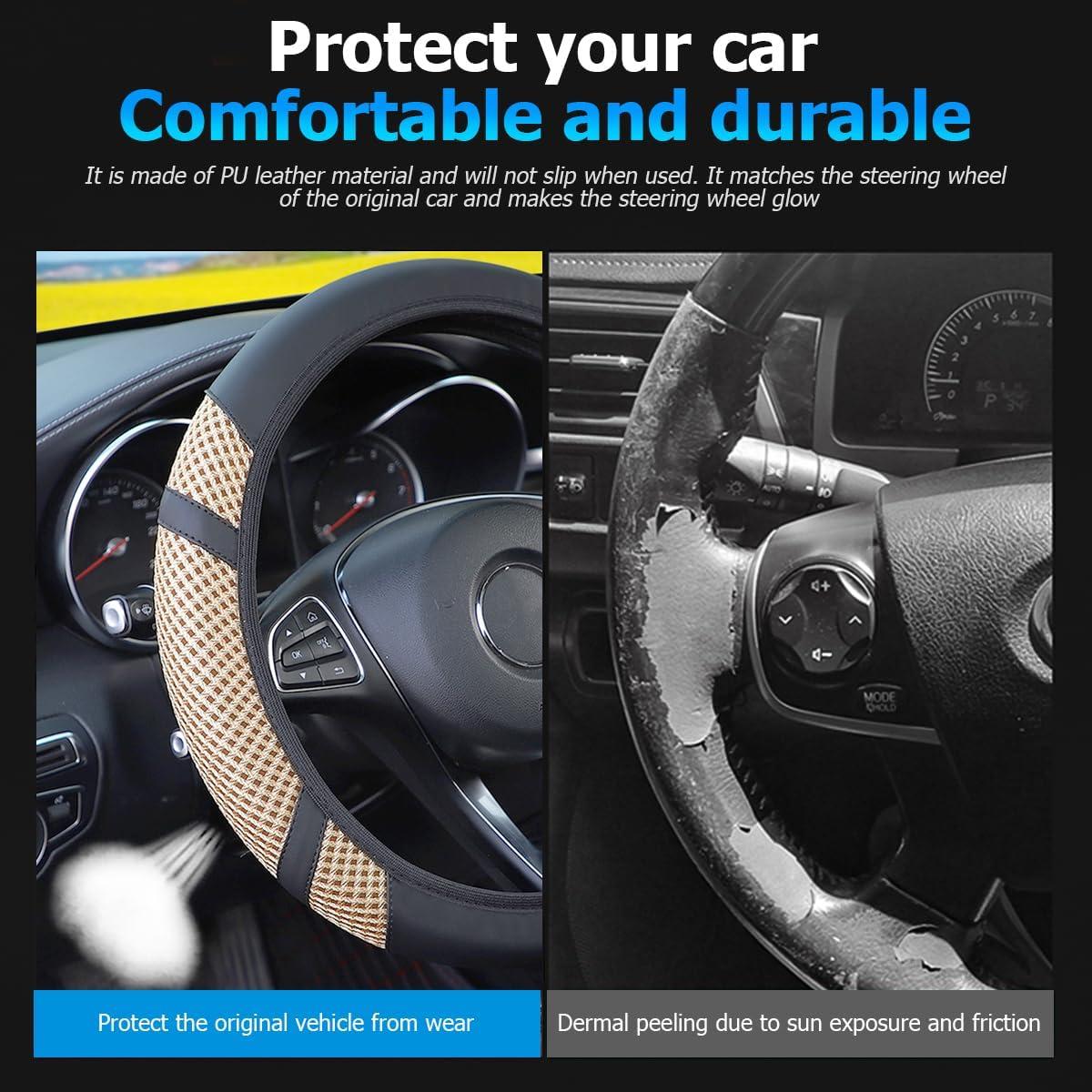 Cubierta de Volante de Coche Zipelo Beige Antideslizante 36.8-39.4cm