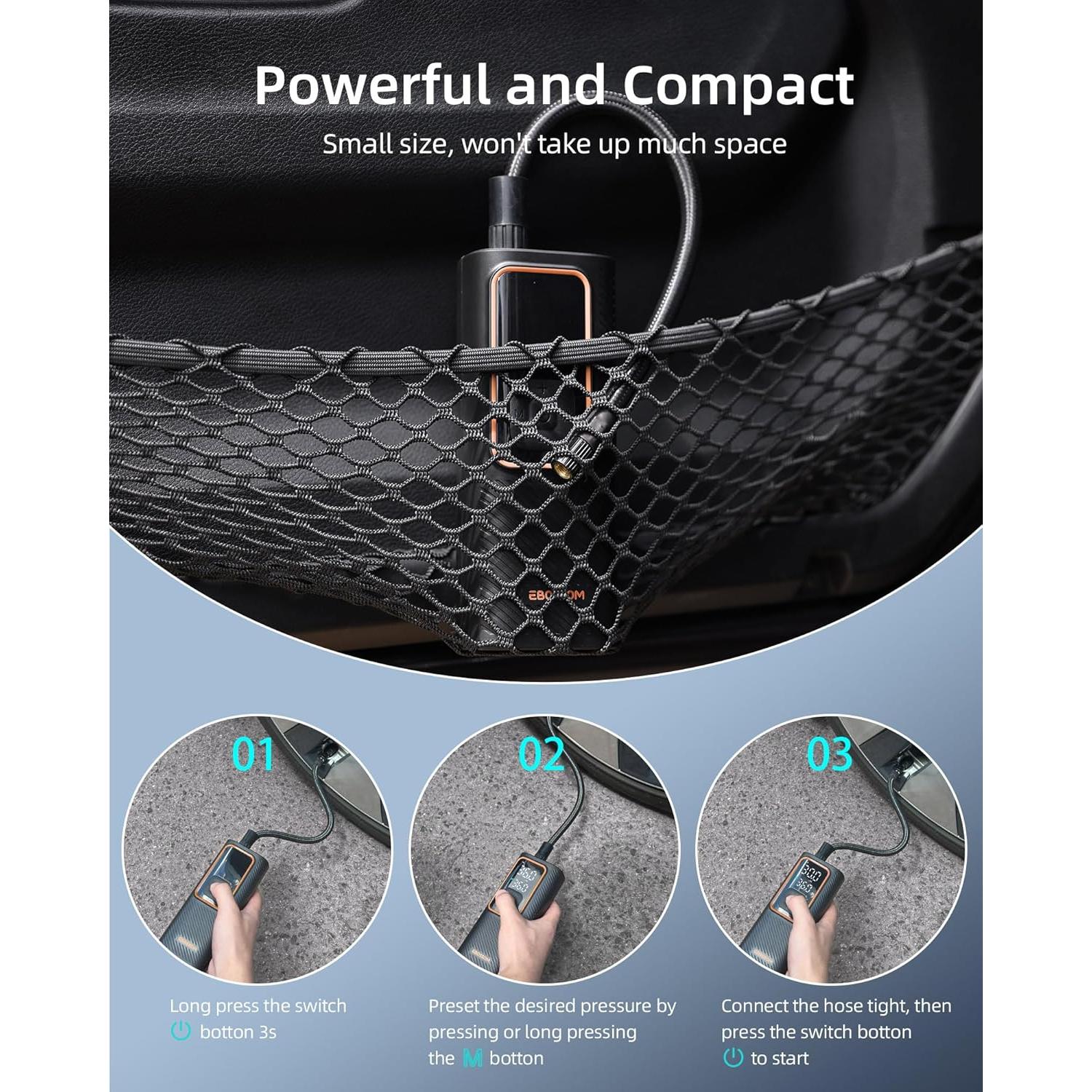 Compresor de Aire Portátil EBOSSOM I7 Pro 150 PSI Recargable