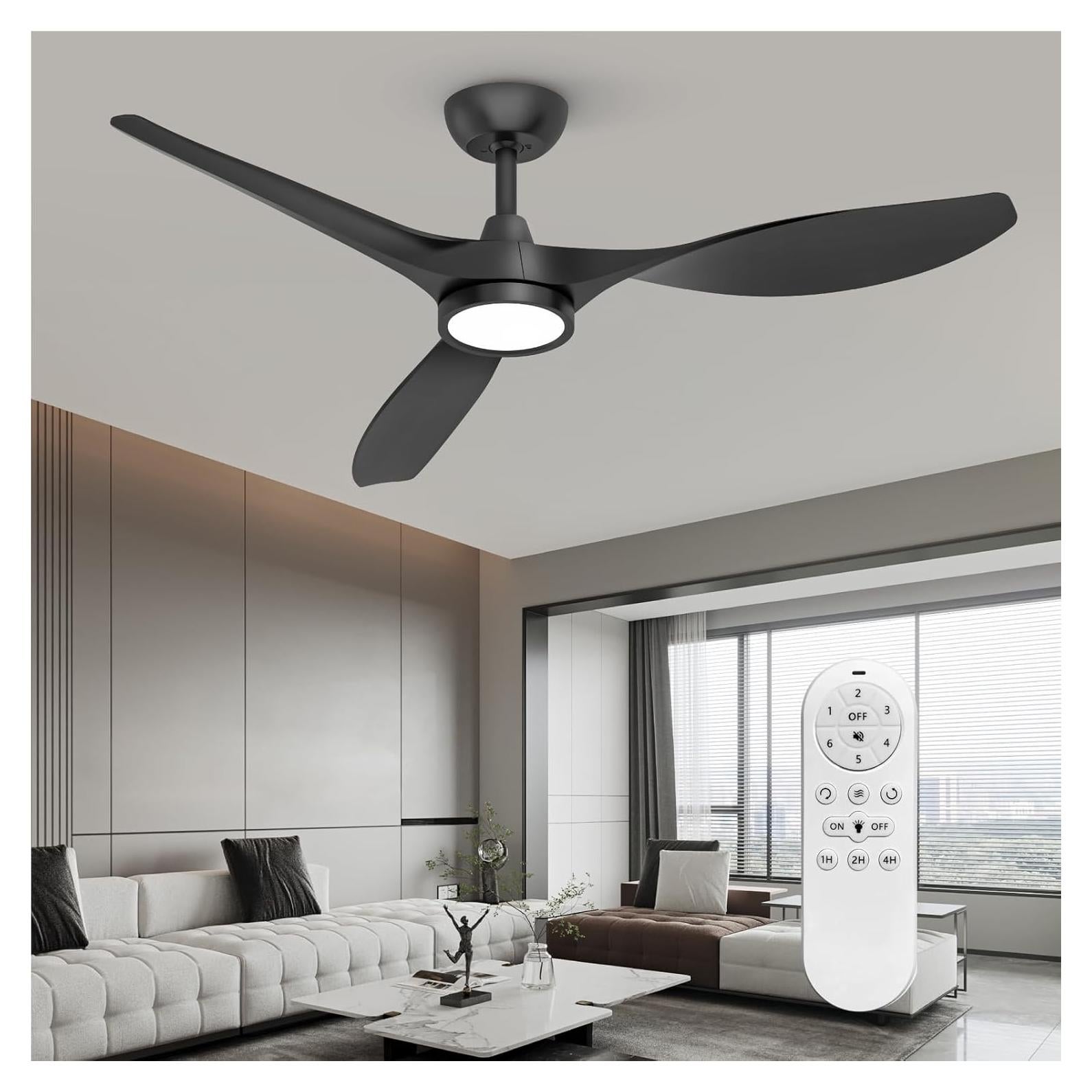 Ventilador de Techo Roomratv 52" Negro con Luz LED y Control Remoto