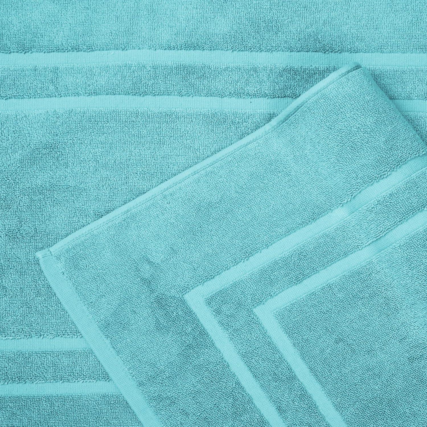Feather & Stitch 2 Piece Towel Like Bath Mats (30x21 Inch) 100% Cotton Terry Mat for Hotel, Spa, Shower Floor Mats [NOT A Bathroom Rug], Soft Absorbent Washable Mats - Aqua