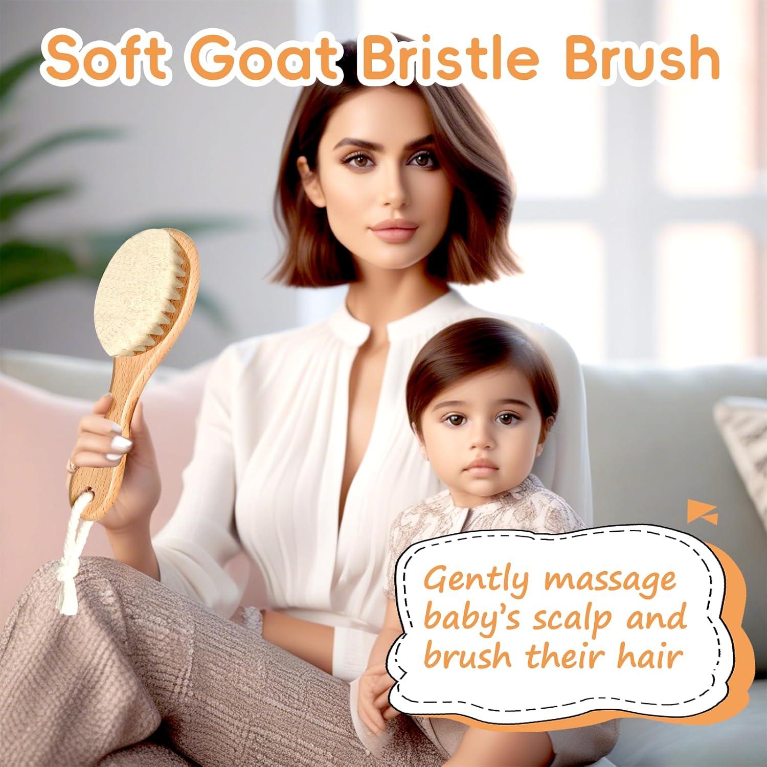 Conjunto de Cepillos para Bebé Madera y Silicona Verde