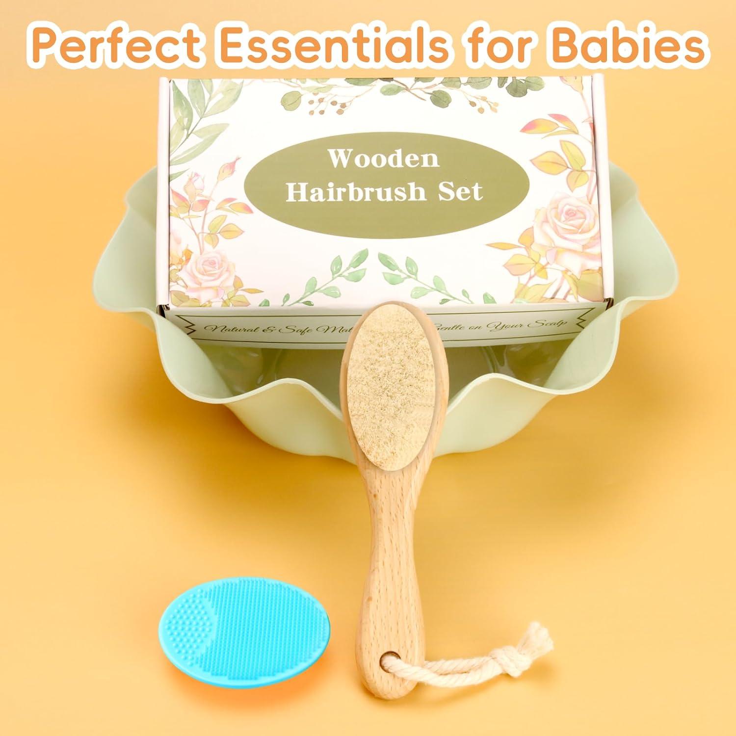 Conjunto de Cepillos para Bebé Madera y Silicona Verde