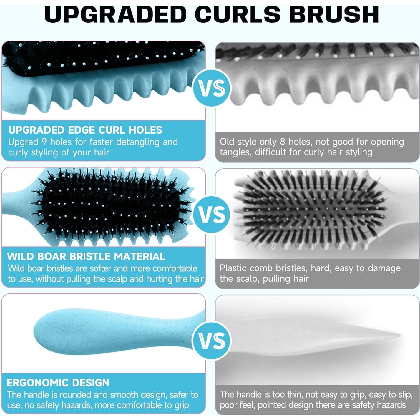 Cepillo Definidor de Rizos BMONATY Azul - Cerdas de Jabalí