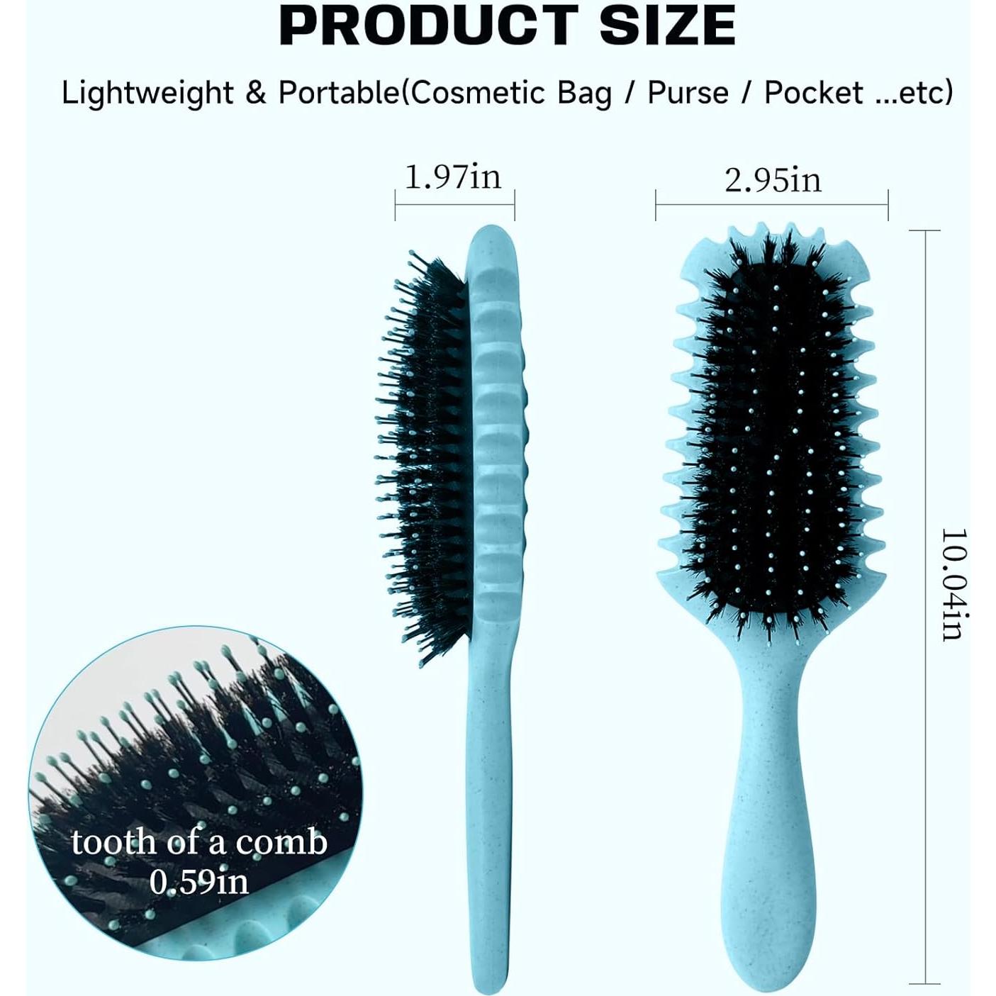 Cepillo Definidor de Rizos BMONATY Azul - Cerdas de Jabalí