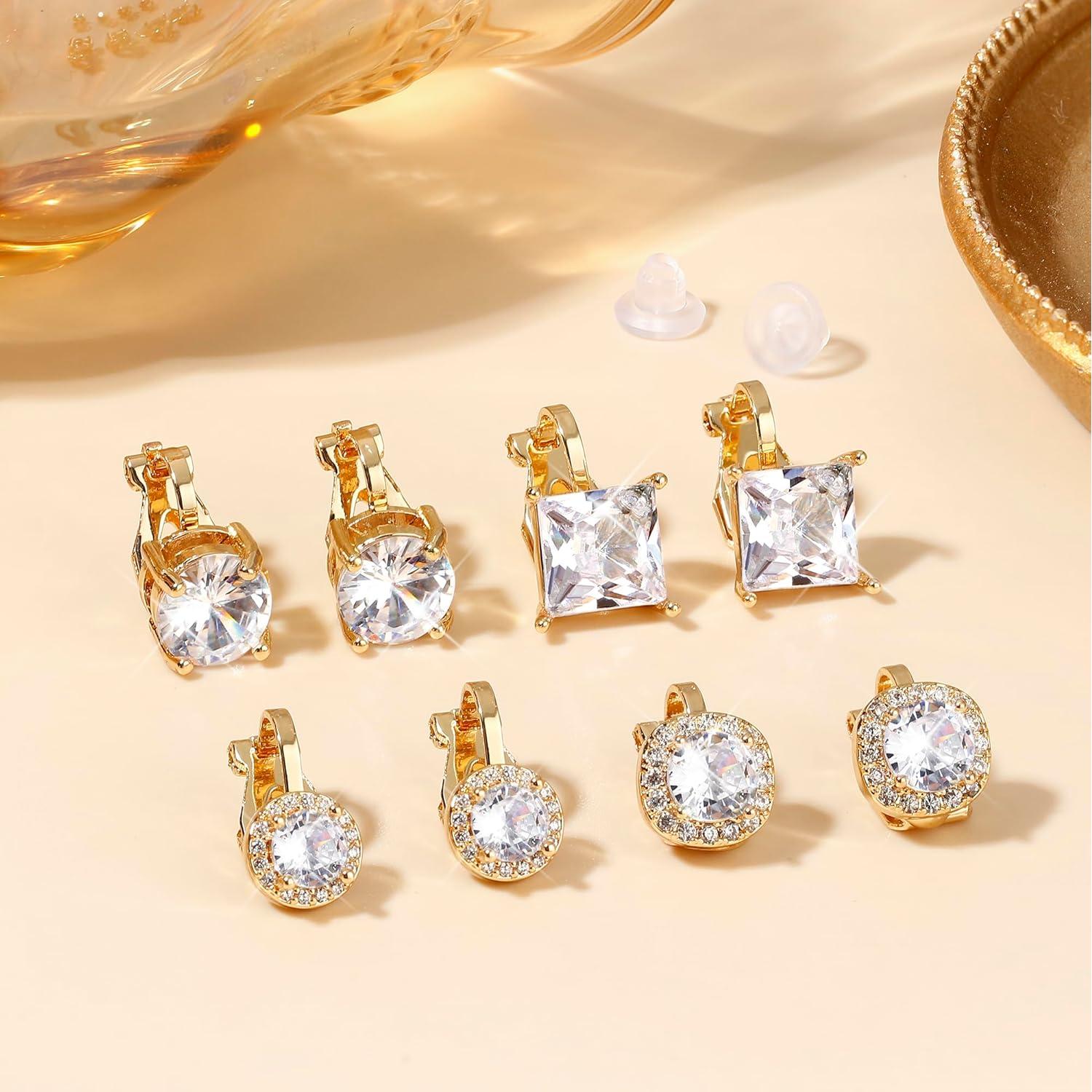 Pendientes de Clip de Circonita Cubica Thunaraz Oro - Hipoalergenicos