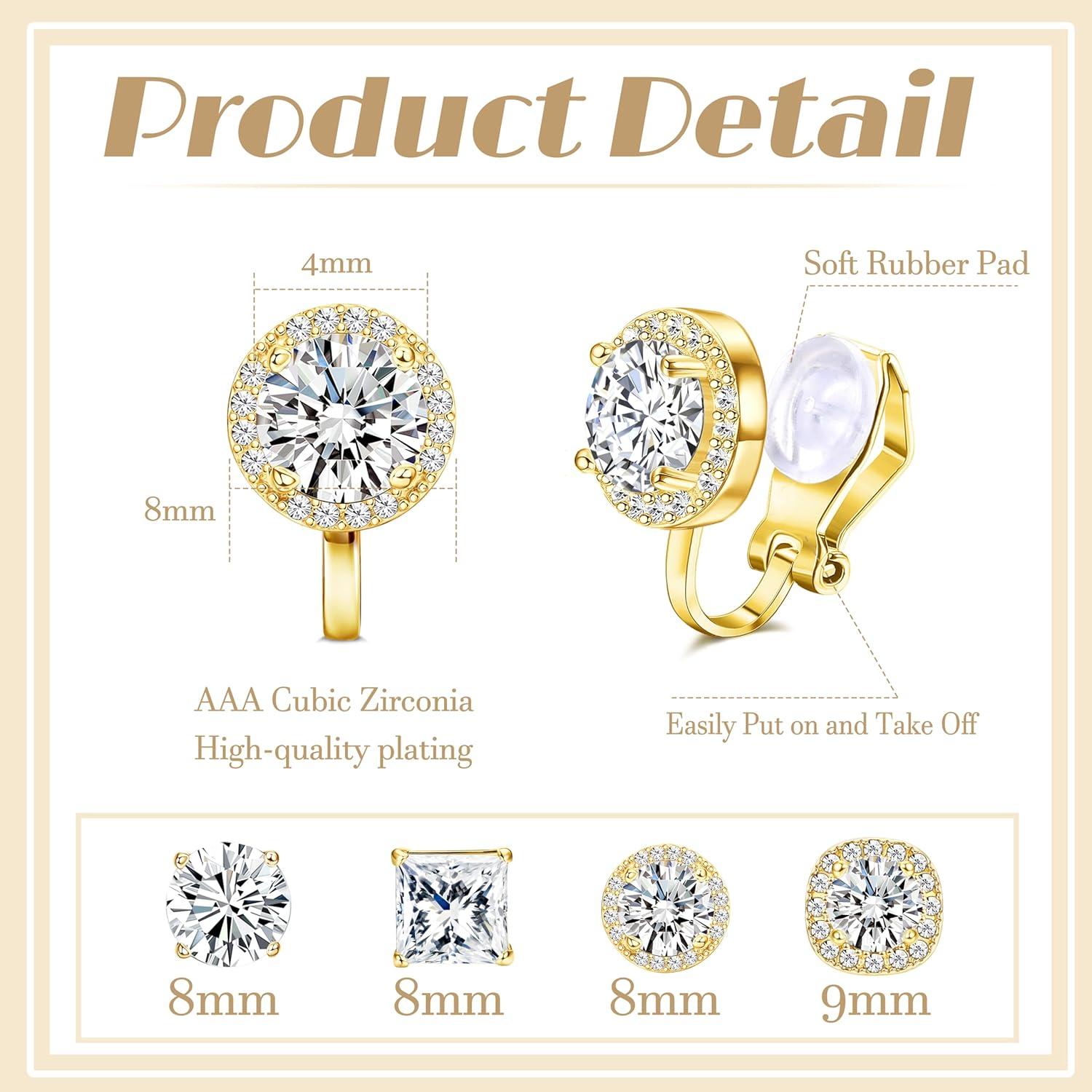 Pendientes de Clip de Circonita Cubica Thunaraz Oro - Hipoalergenicos