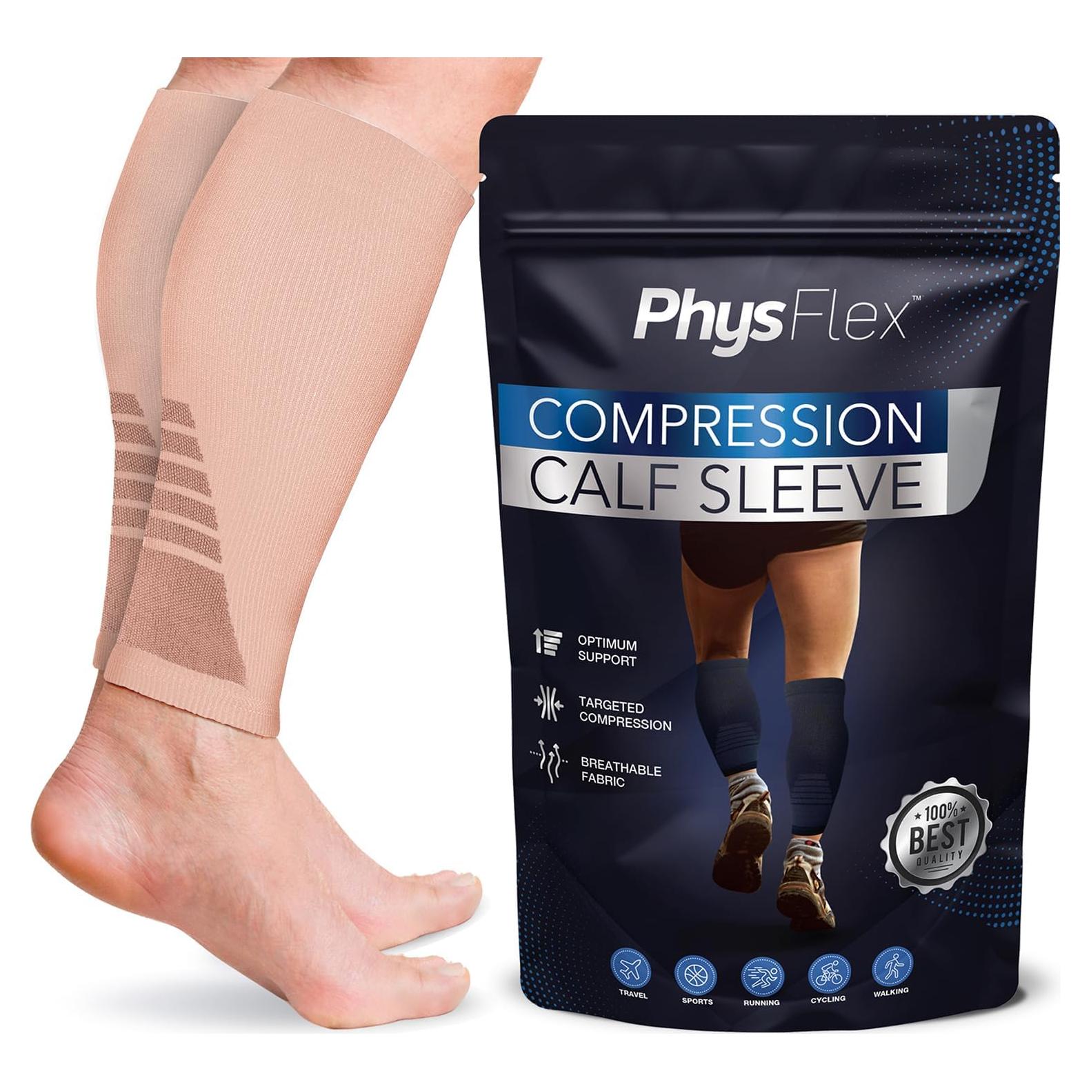 Manguitos de Compresión PhysFlex para Piernas - 1 Par Beige