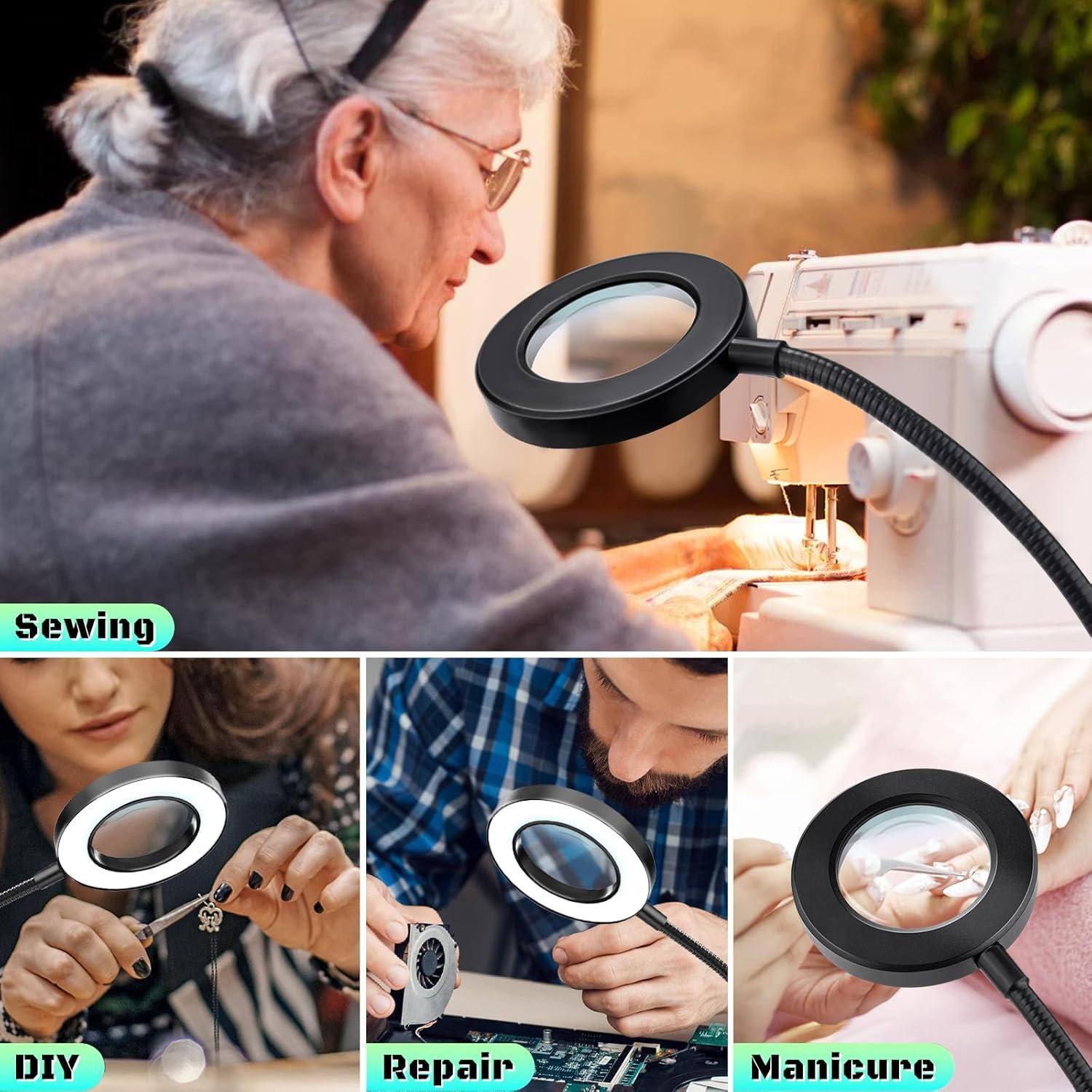 Lupa de 10X con luz LED NZQXJXZ, 3 modos de brillo, clip