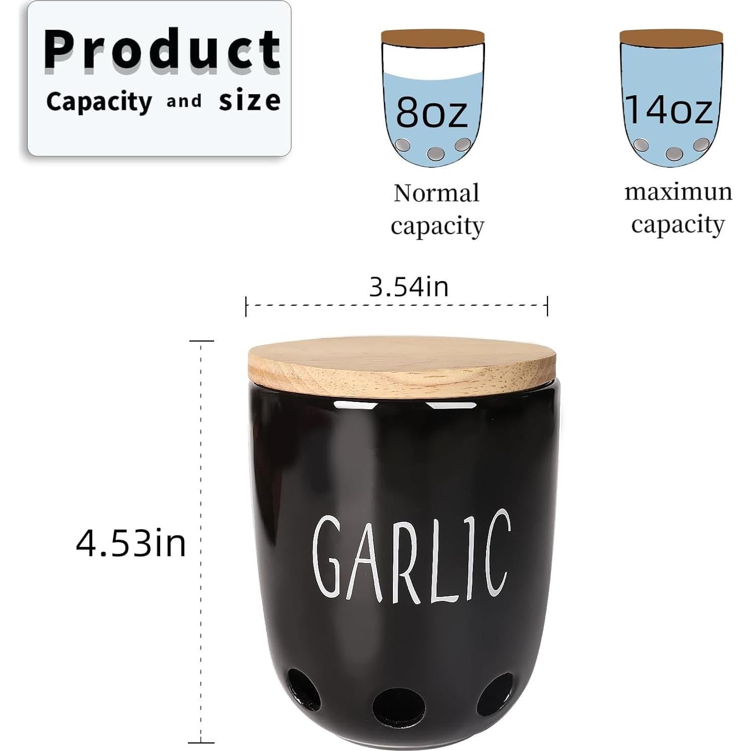 Contenedor de Ajo Cerámica HAOTOP con Tapa de Madera Negro