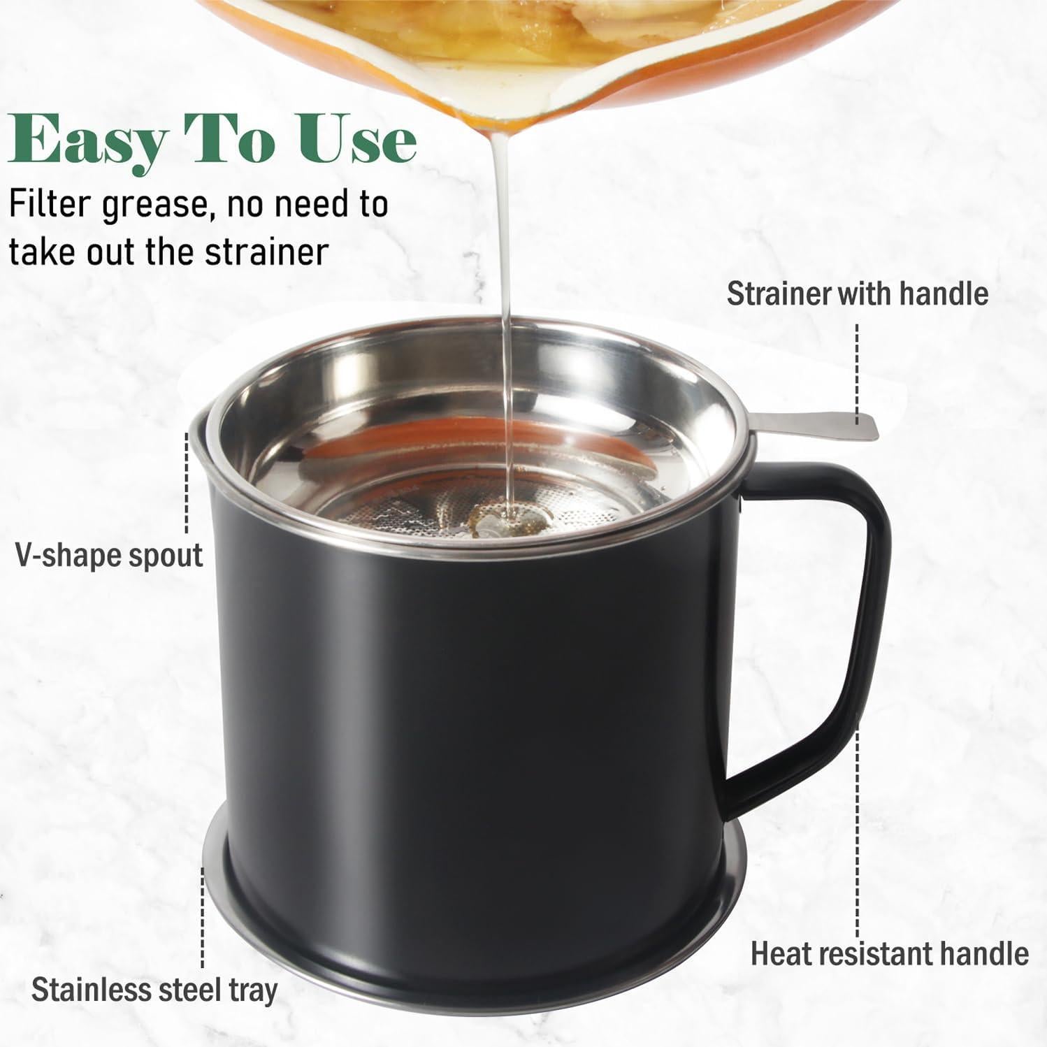 Contenedor de Grasa de Tocino BeVerxia 1.3L Acero Inoxidable