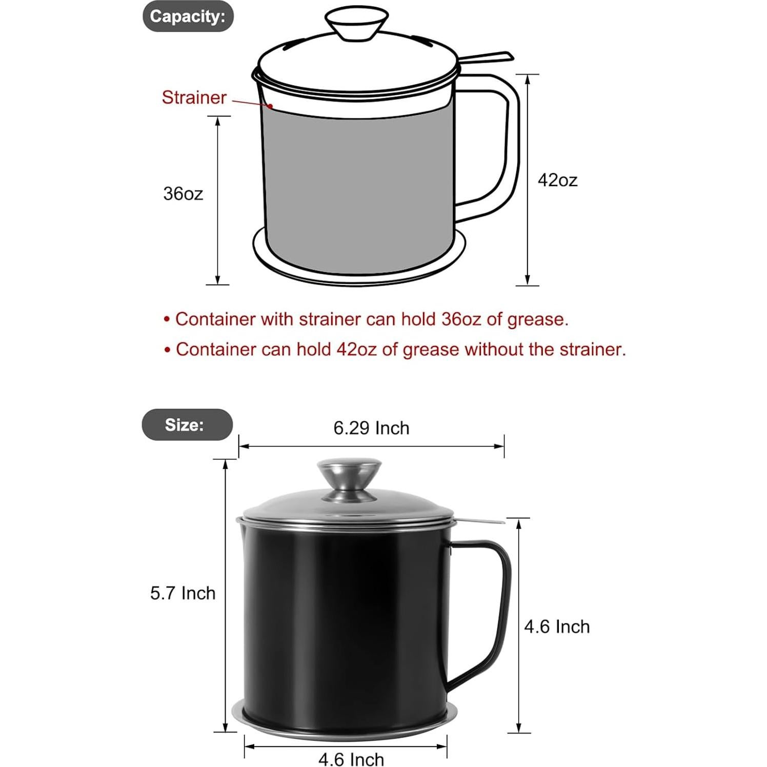 Contenedor de Grasa de Tocino BeVerxia 1.3L Acero Inoxidable