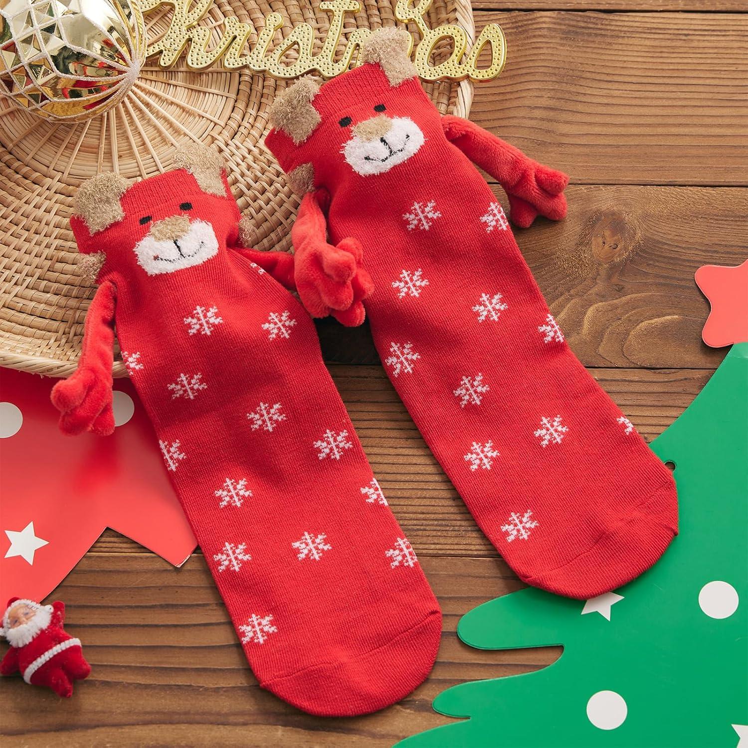 Calcetines Navideños Magnéticos para la Familia - 4 Pares