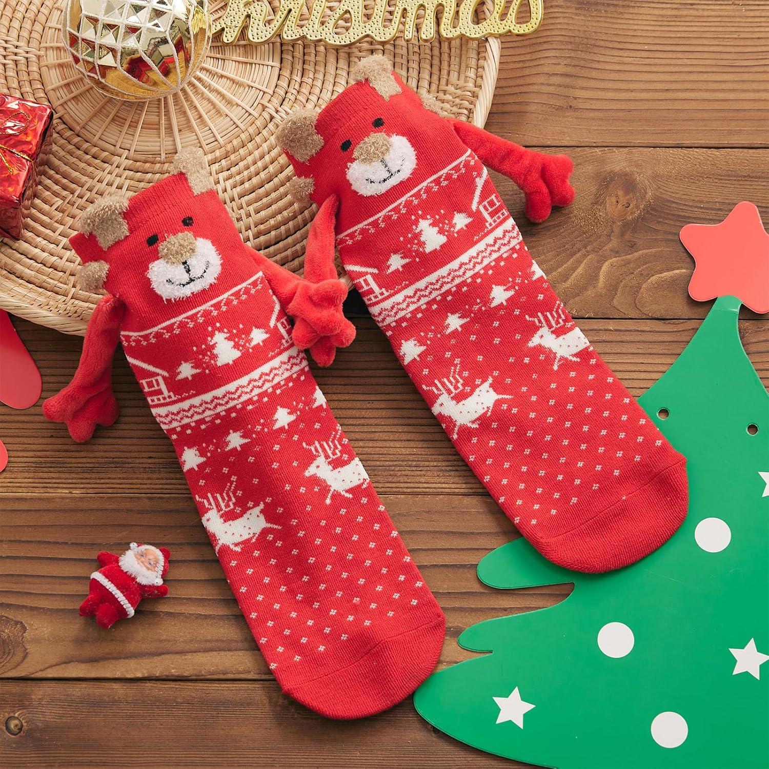 Calcetines Navideños Magnéticos para la Familia - 4 Pares