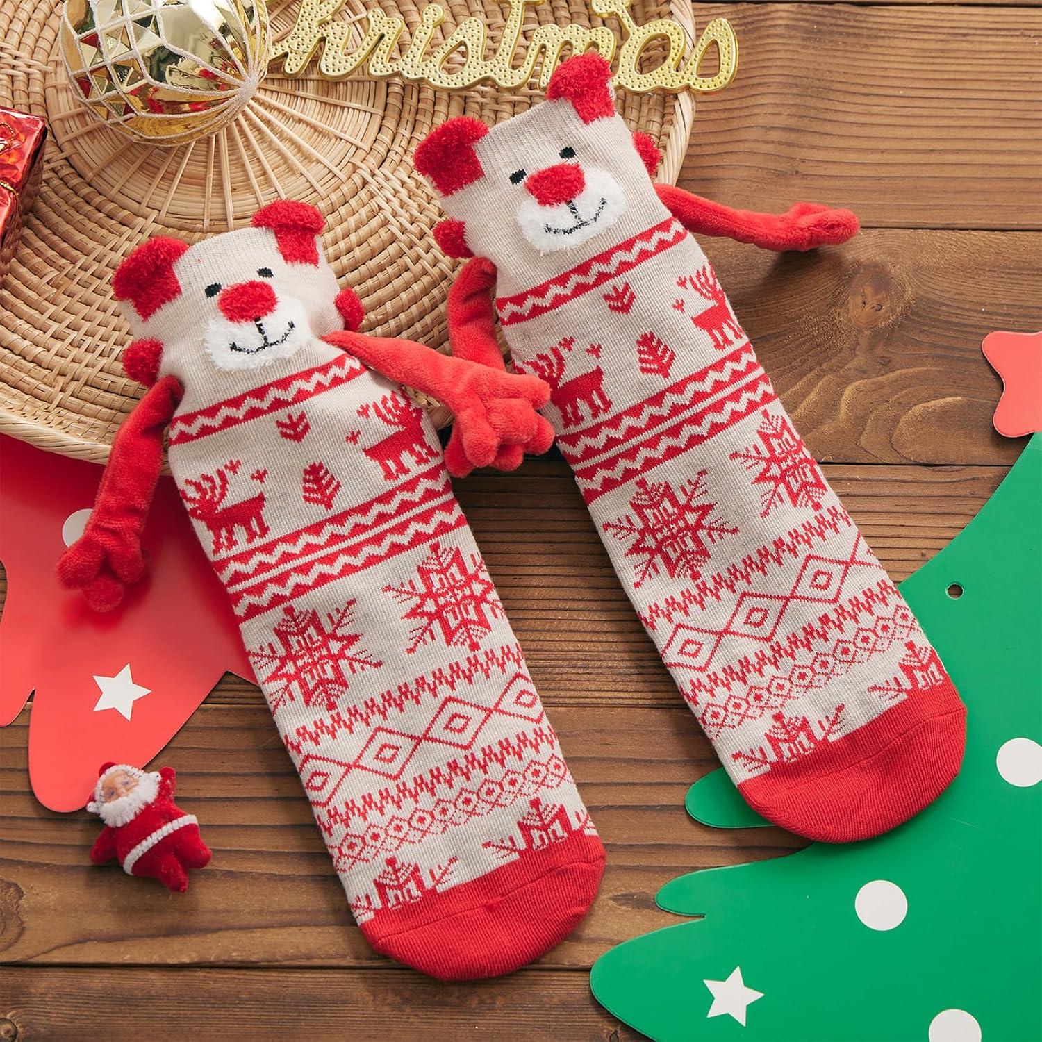 Calcetines Navideños Magnéticos para la Familia - 4 Pares