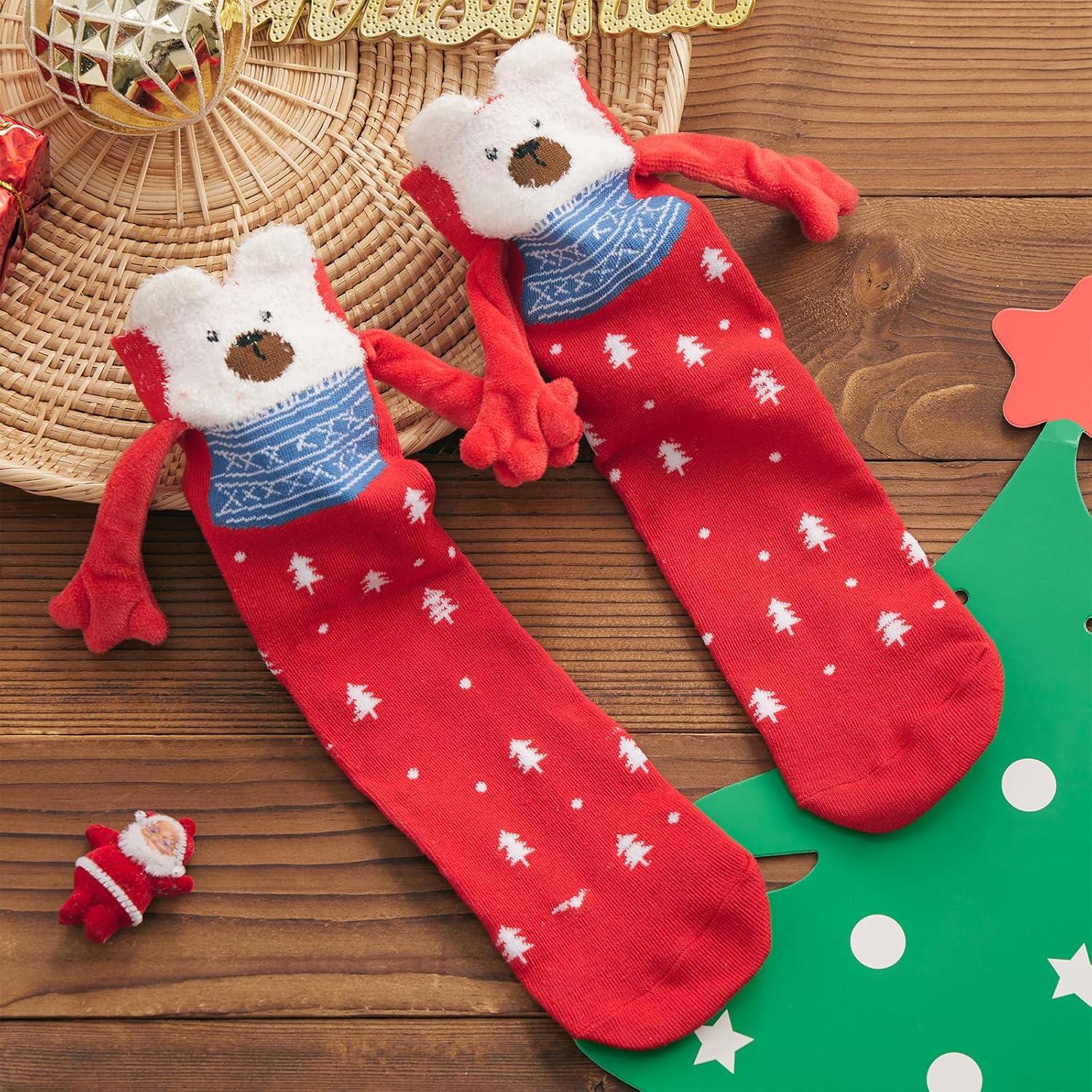 Calcetines Navideños Magnéticos para la Familia - 4 Pares