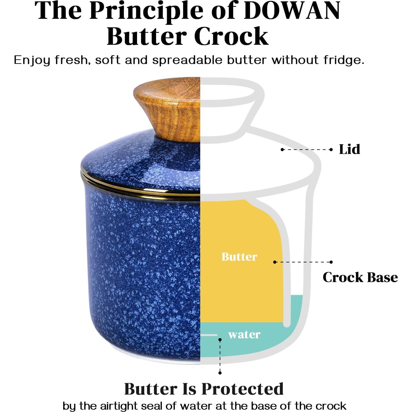 Tazón de Mantequilla DOWAN Cerámica Azul con Tapa y Sello de Agua