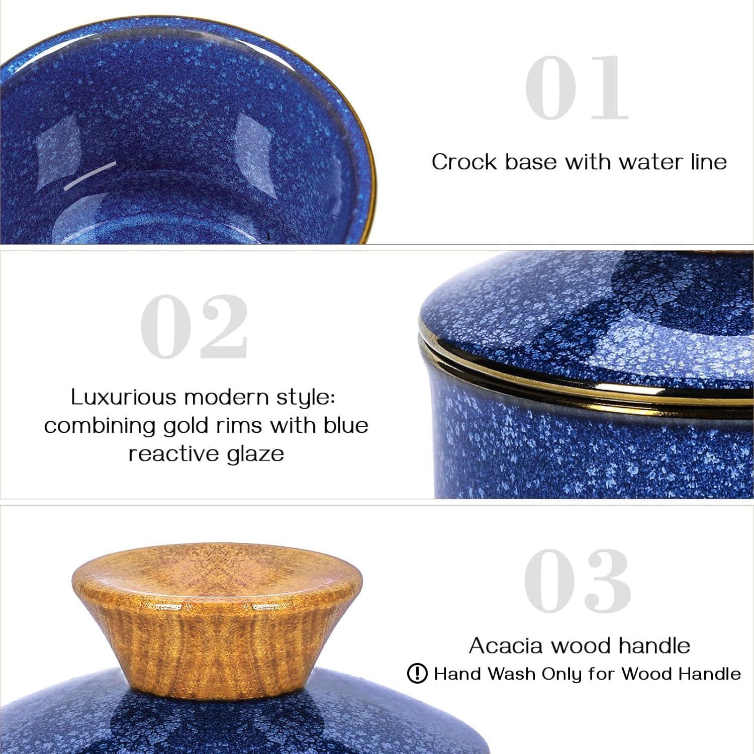 Tazón de Mantequilla DOWAN Cerámica Azul con Tapa y Sello de Agua