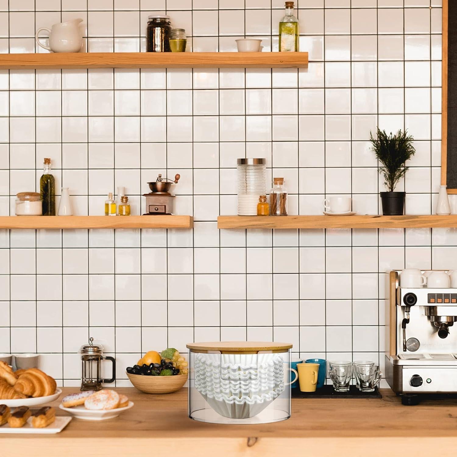 Soporte de Filtro de Café Qunclay Acrílico con Tapa de Bambú