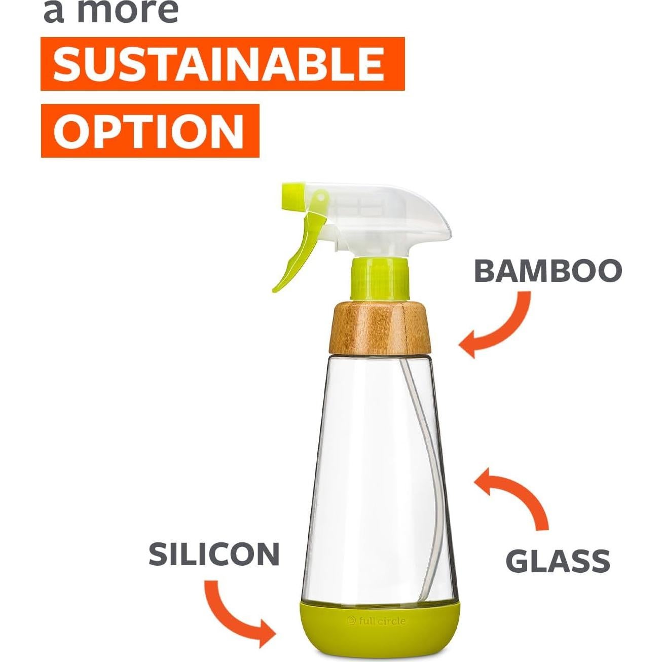 Botella de Spray de Vidrio Refillable Full Circle 16oz Verde