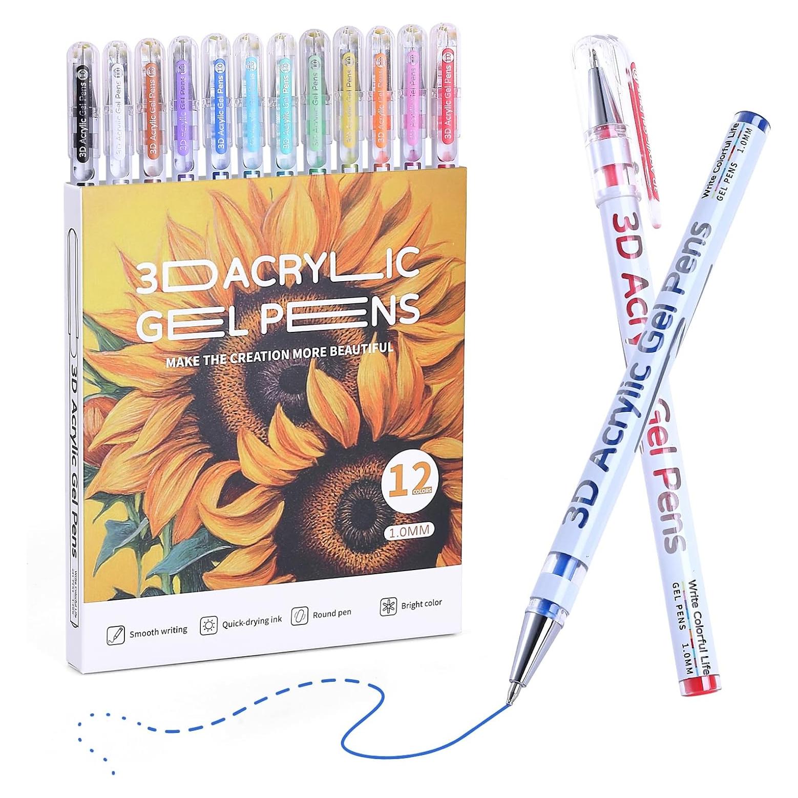 Bolígrafo de Gel Acrílico 3D KEMYR - 12 Colores, Punta 1mm