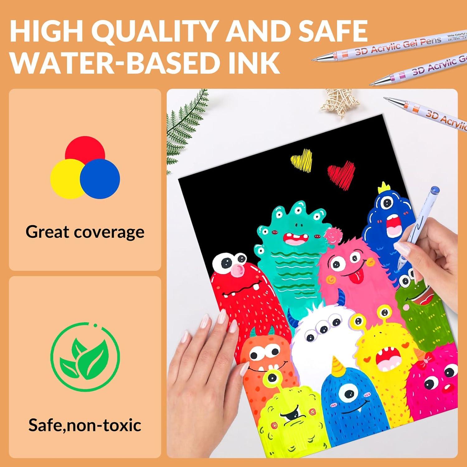 Bolígrafo de Gel Acrílico 3D KEMYR - 12 Colores, Punta 1mm