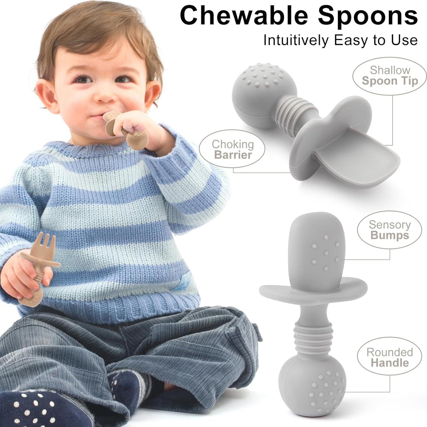 Juego de Alimentación para Bebés Eascrozn - 2 Platos Divididos, 2 Cucharas y 2 Tenedores, Libre de BPA