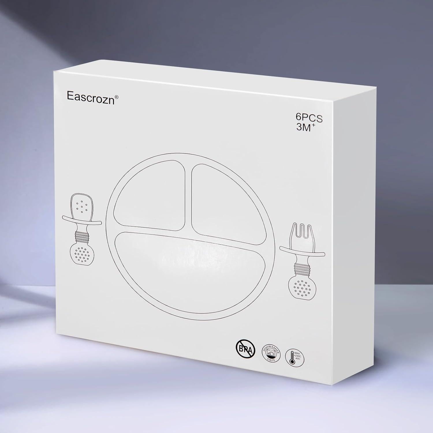 Juego de Alimentación para Bebés Eascrozn - 2 Platos Divididos, 2 Cucharas y 2 Tenedores, Libre de BPA