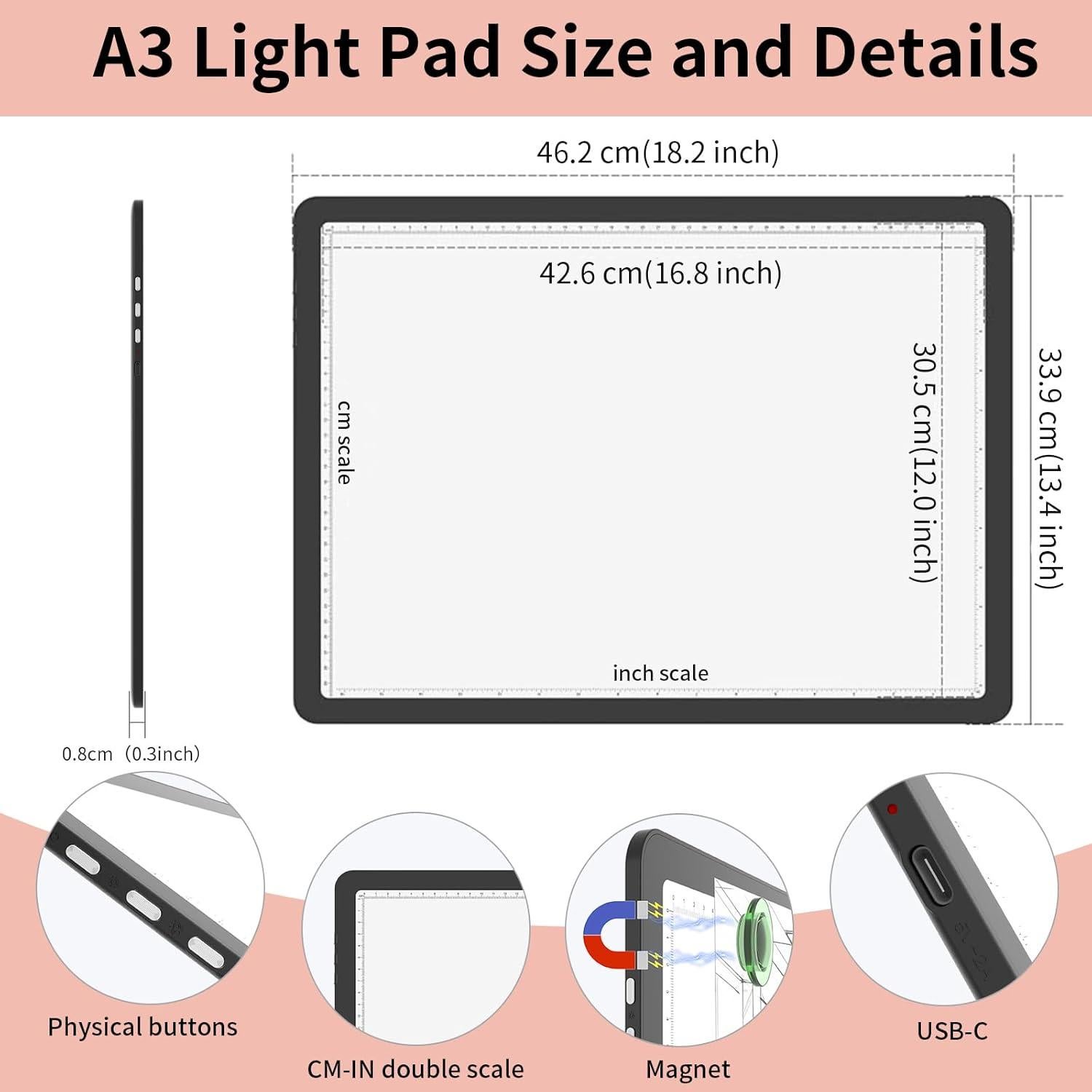 Pad de Luz A3 YINGWOND Recargable 4000mAh 46.2x34cm LED