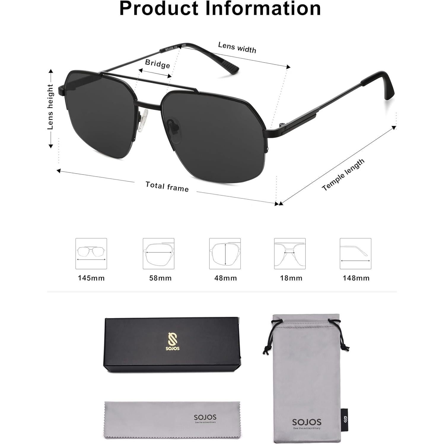 Gafas de sol aviador SOJOS SJ1191 unisex retro UV400