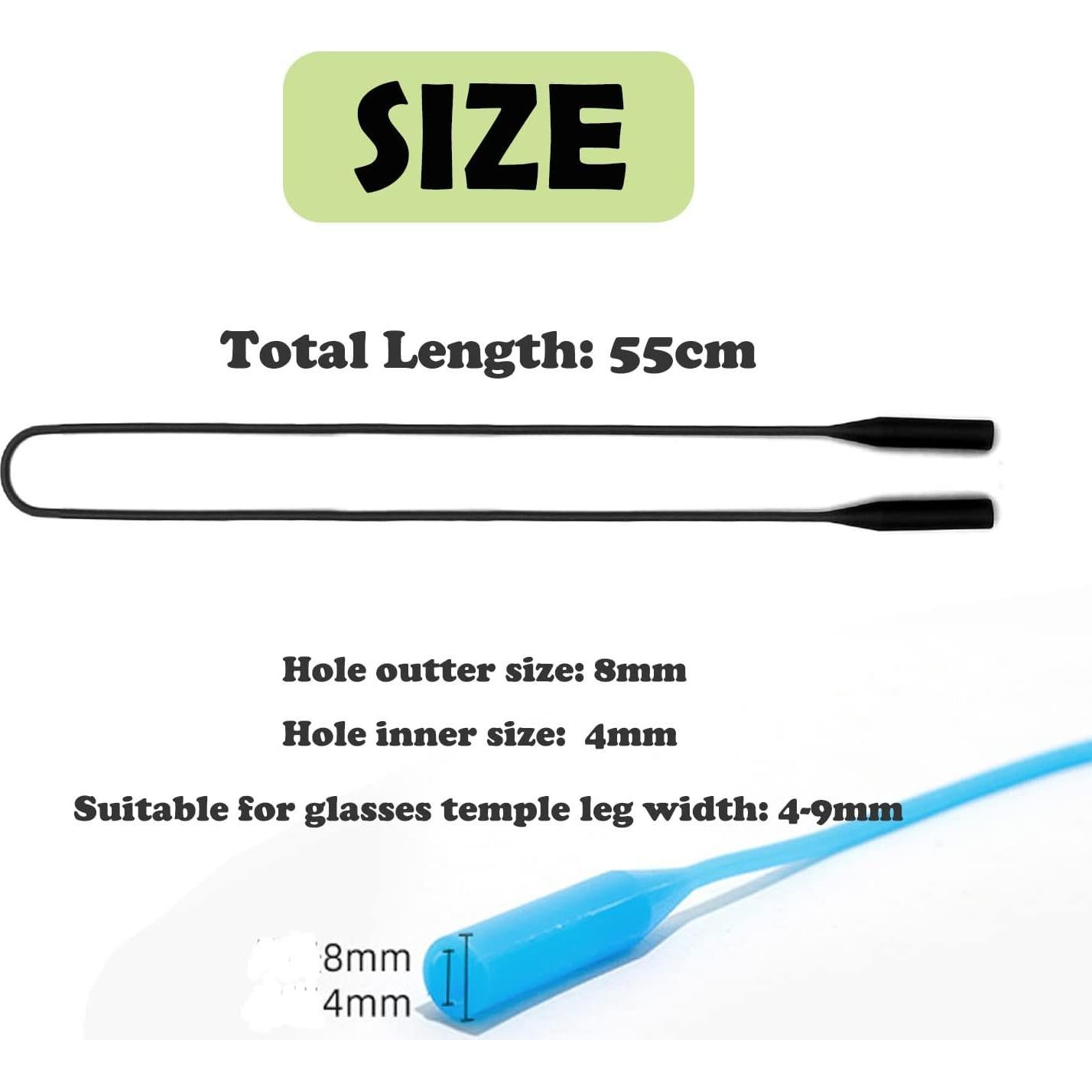 Correa de Gafas de Silicona UPIONIC - 55cm, 3 Unidades, Negro