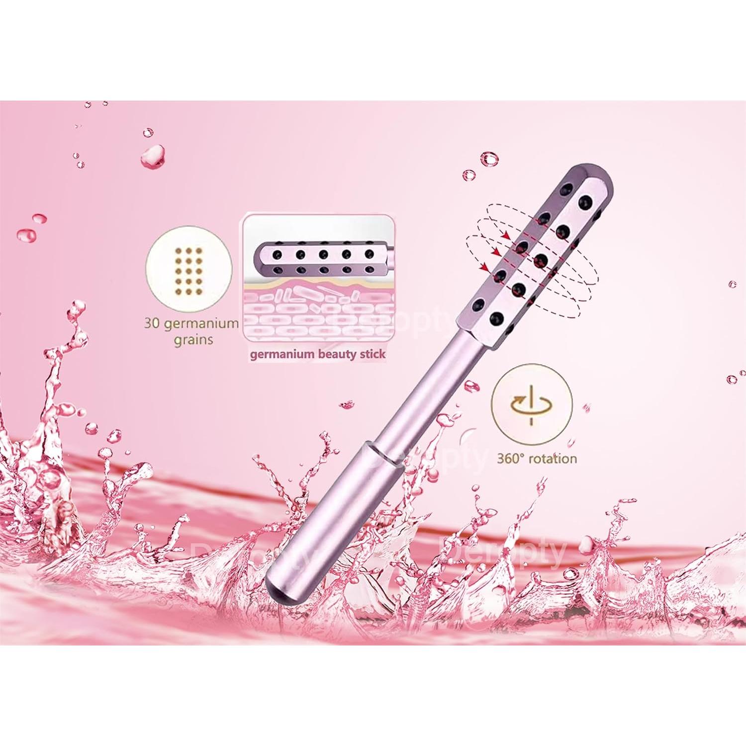 Rodillo de Masaje Facial HyyMe con 30 Piedras de Germanio Rosa