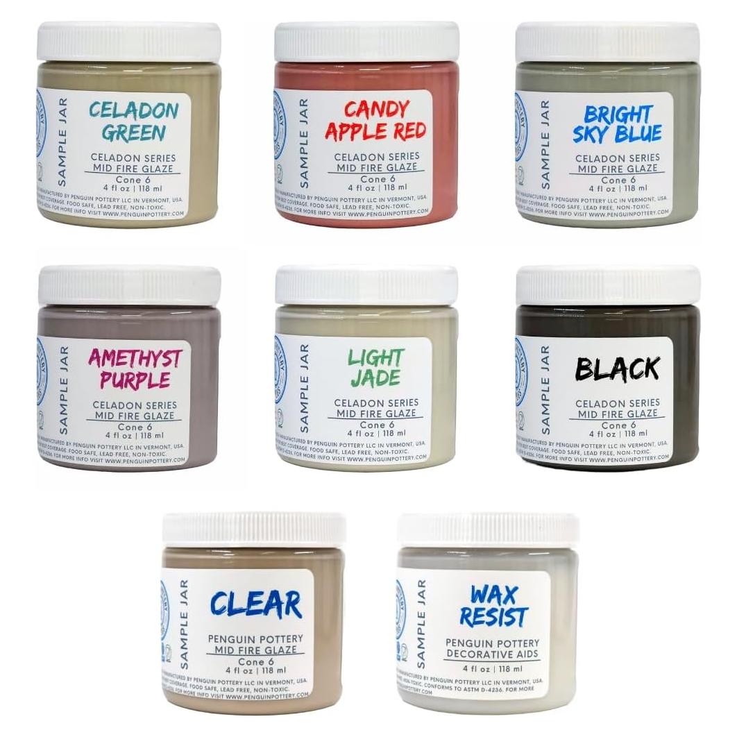 Set de Esmaltes Cerámicos Penguin - Serie Celadon Fuego Medio - 8 tarros 4oz