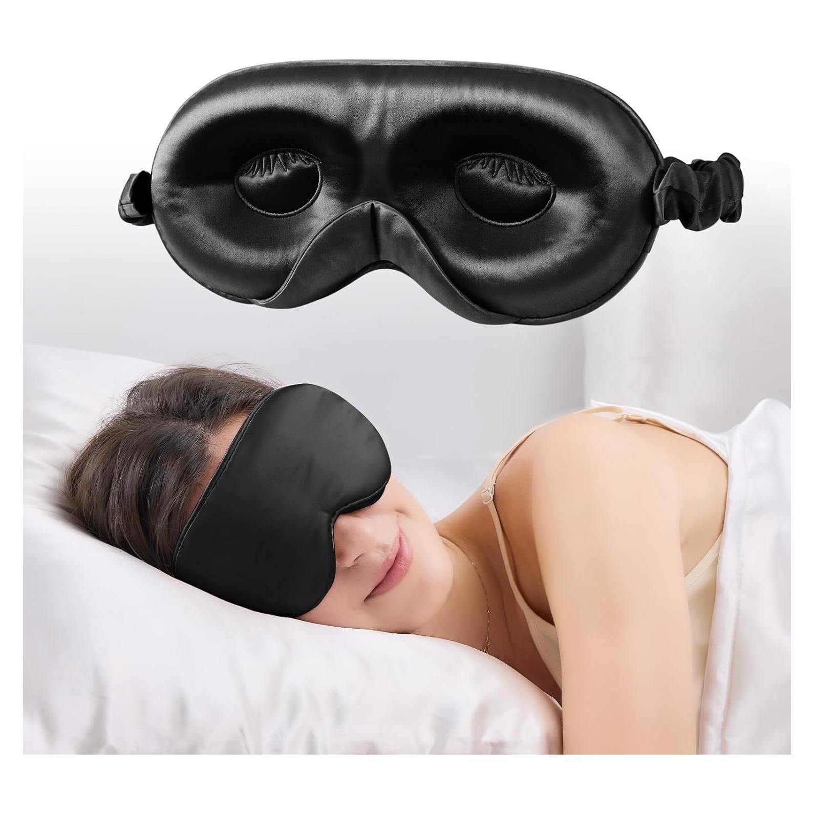 Máscara de Sueño de Seda SGMSILK 100% Negra 3D Ajustable