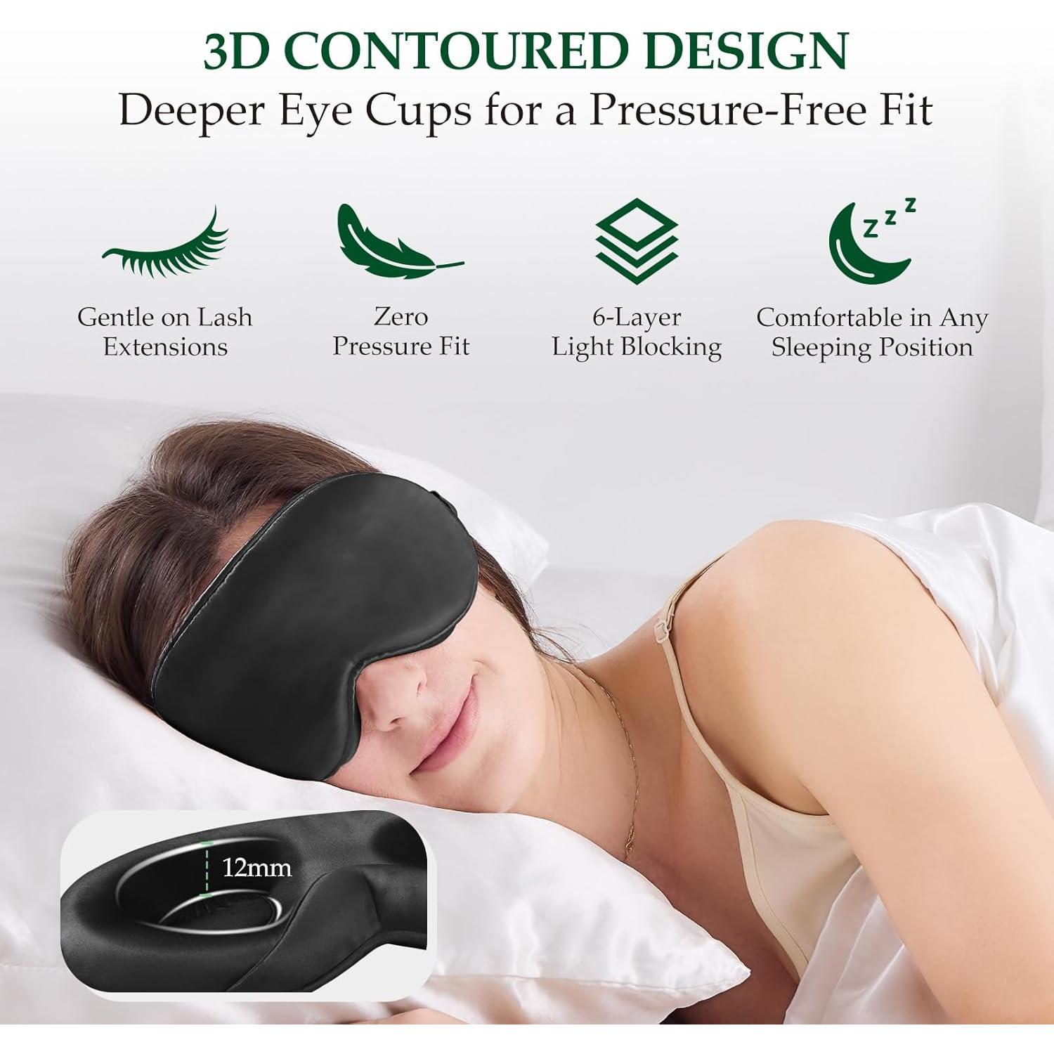 Máscara de Sueño de Seda SGMSILK 100% Negra 3D Ajustable