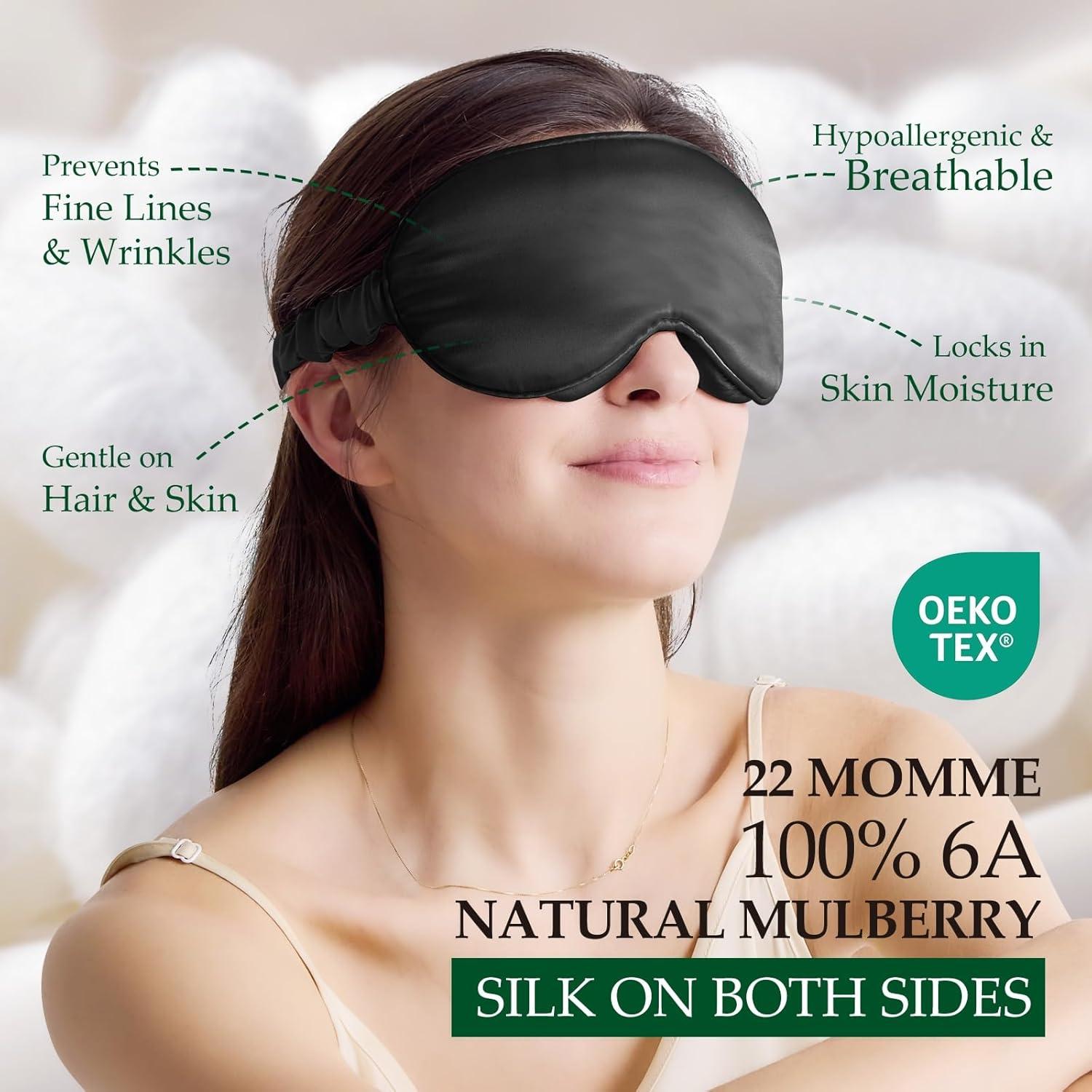 Máscara de Sueño de Seda SGMSILK 100% Negra 3D Ajustable