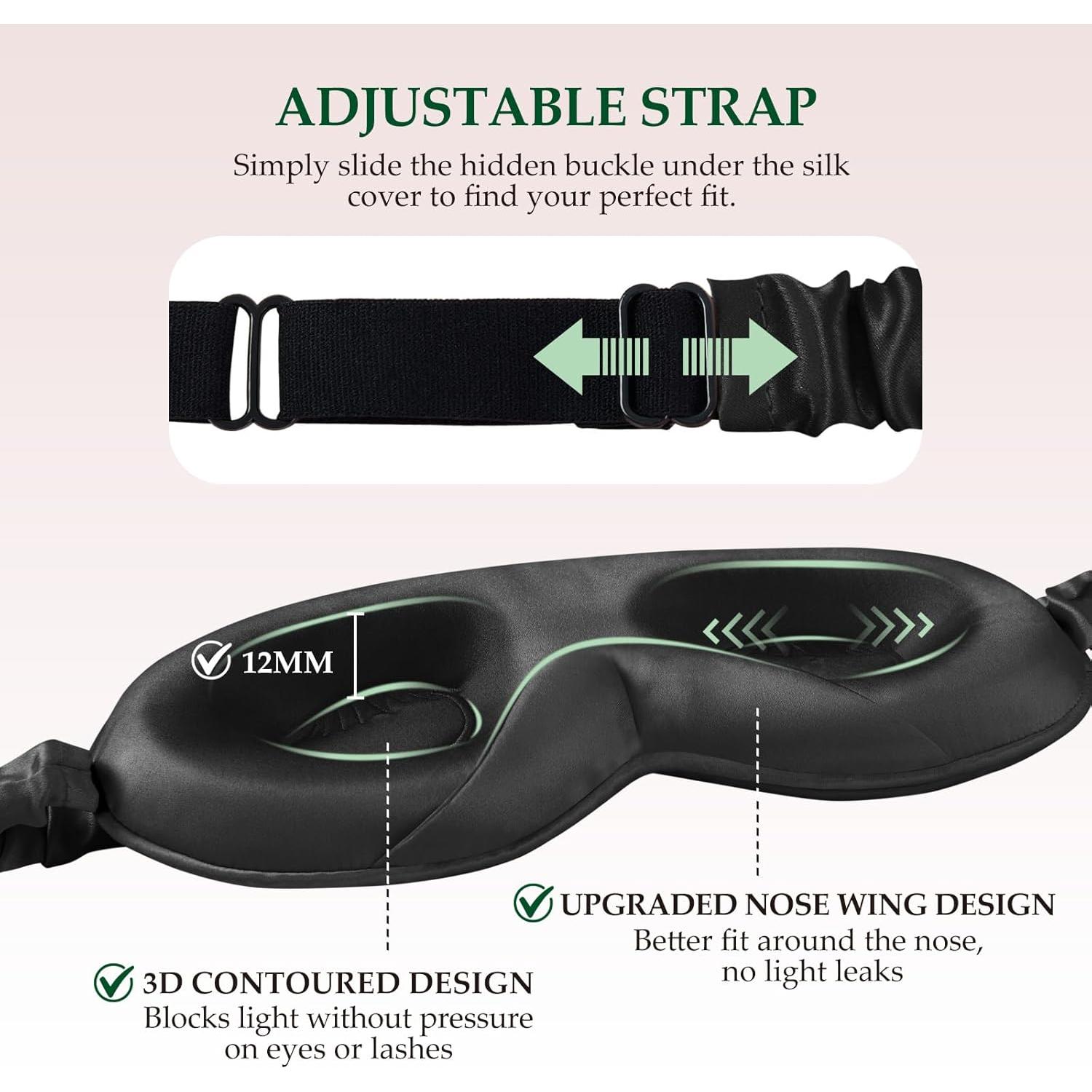 Máscara de Sueño de Seda SGMSILK 100% Negra 3D Ajustable