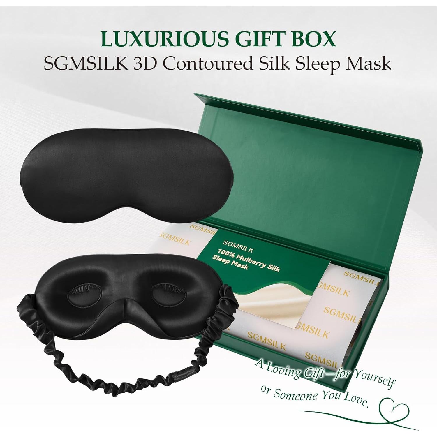 Máscara de Sueño de Seda SGMSILK 100% Negra 3D Ajustable