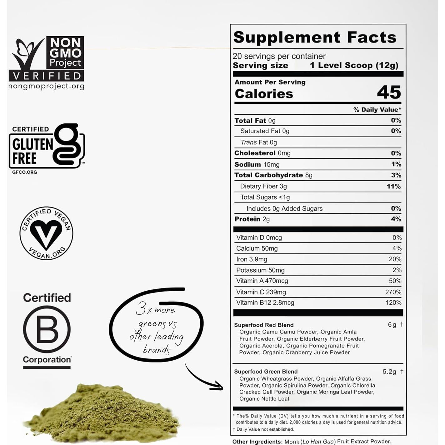 Polvo de Superalimento Verde Orgánico fitppl 240g - Salud Digestiva