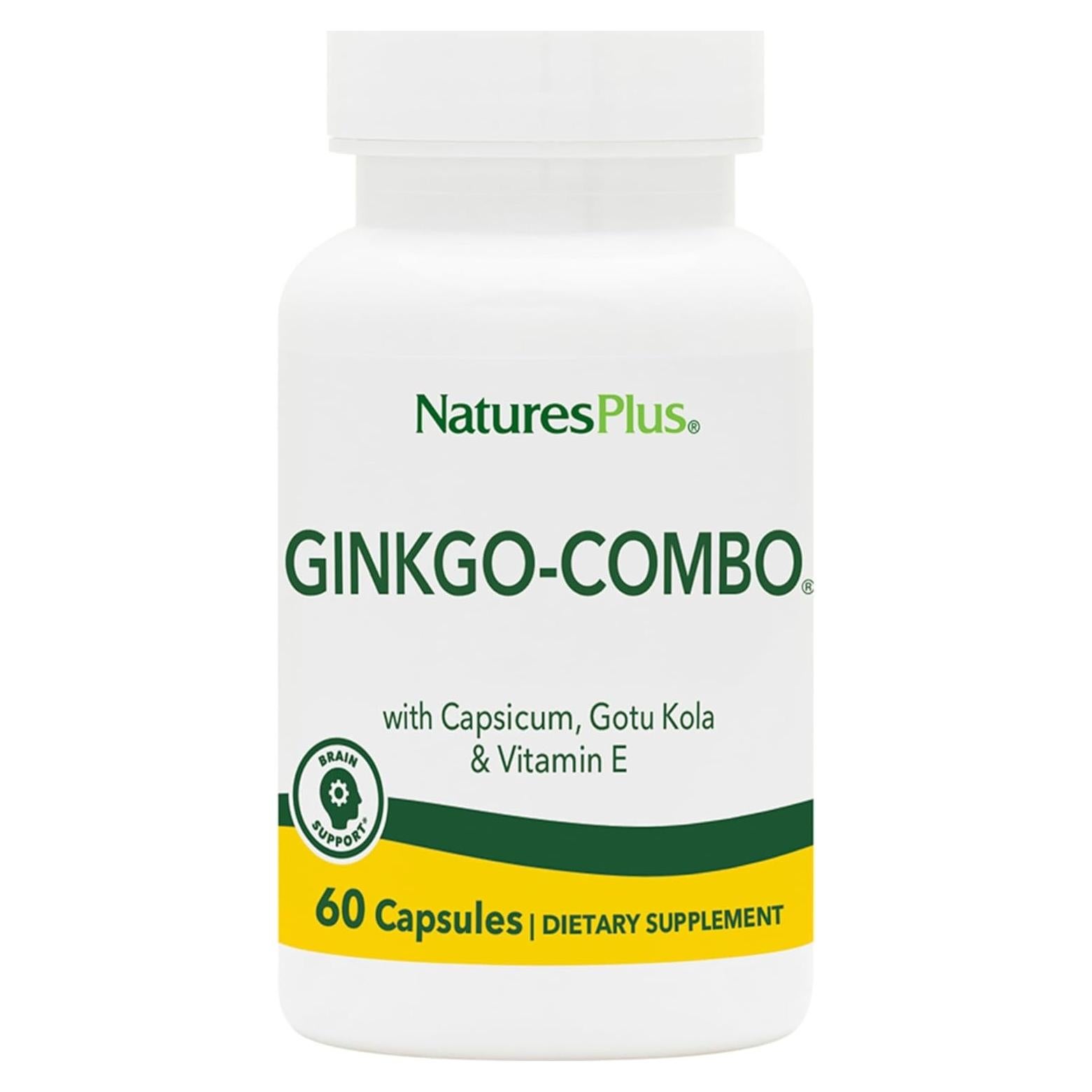 Suplemento Ginkgo Biloba Natures Plus 120 mg 60 Cápsulas Veganas