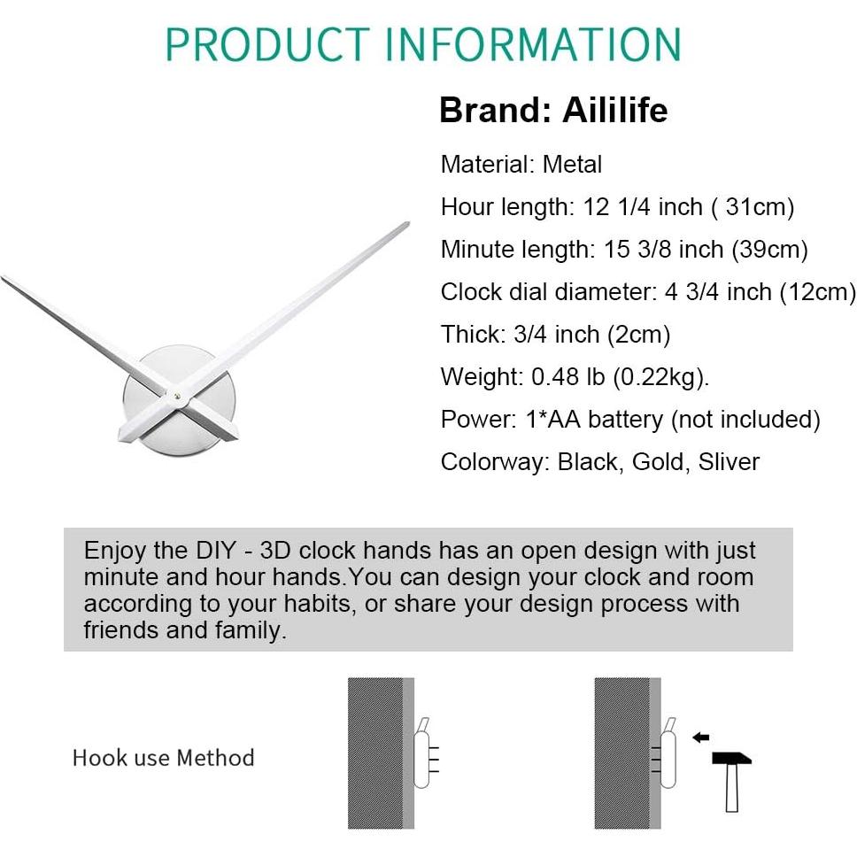 Reloj de Pared 3D AILILIFE con Manecillas de 31 cm y 39 cm