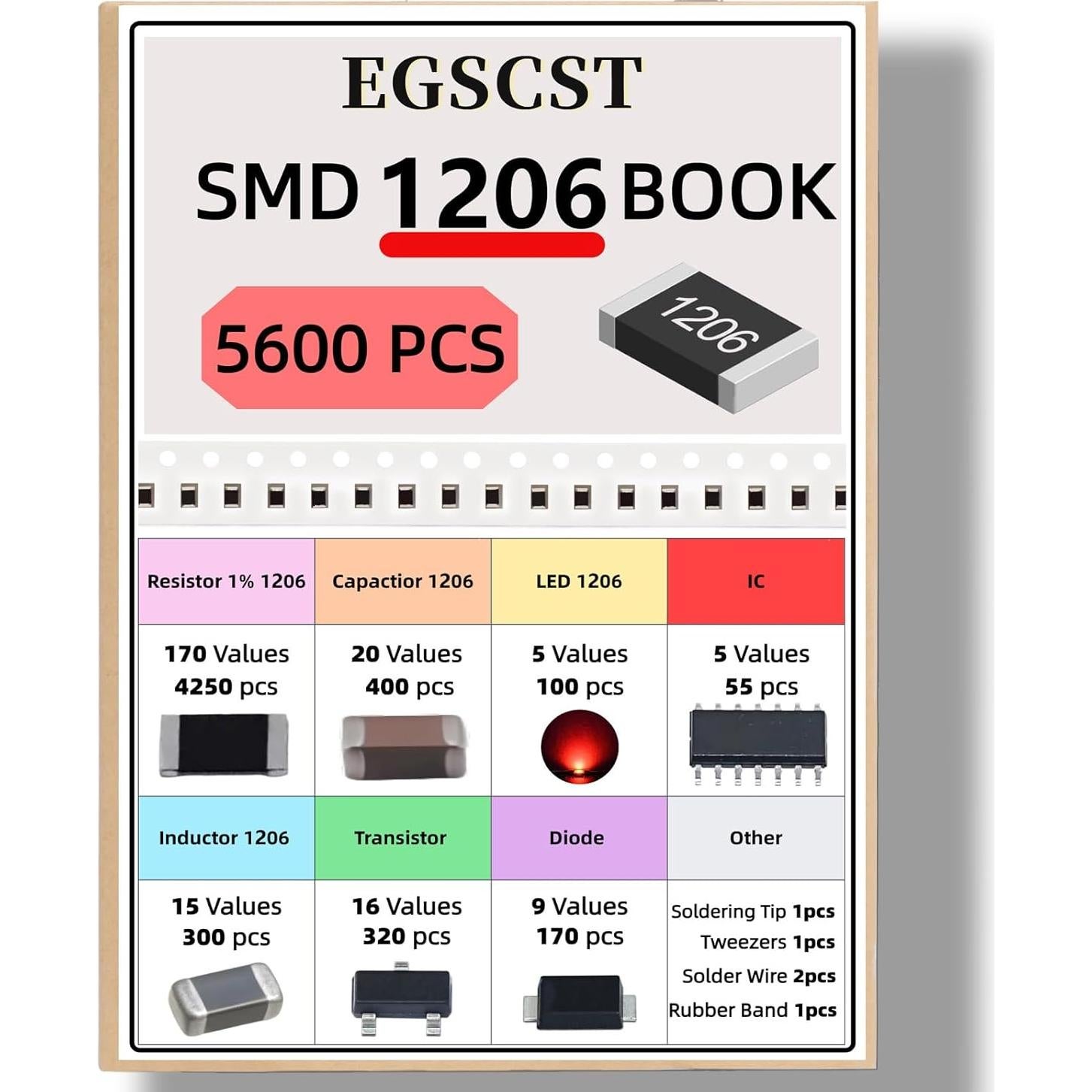 Kit de Componentes SMD 5600Pcs EGSCST 1206 Resistencias y Más