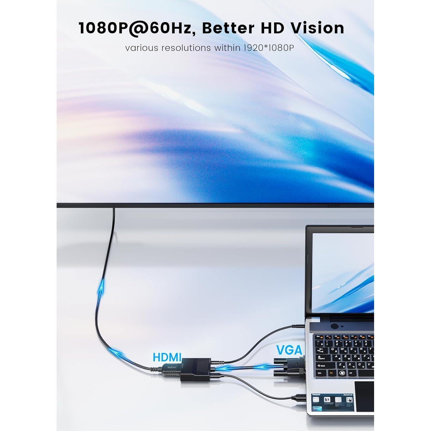 Adaptador FOINNEX VGA a HDMI 0.1M 1080P con Audio