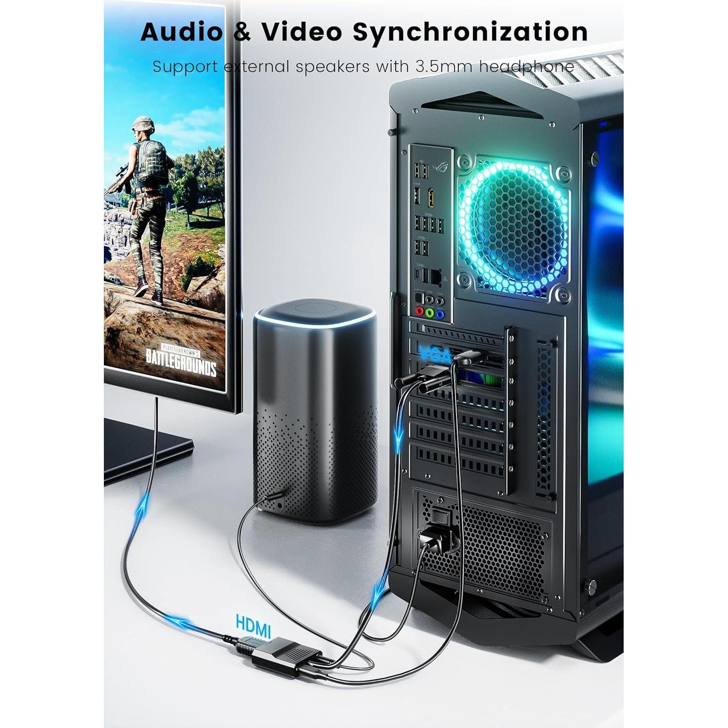 Adaptador FOINNEX VGA a HDMI 0.1M 1080P con Audio