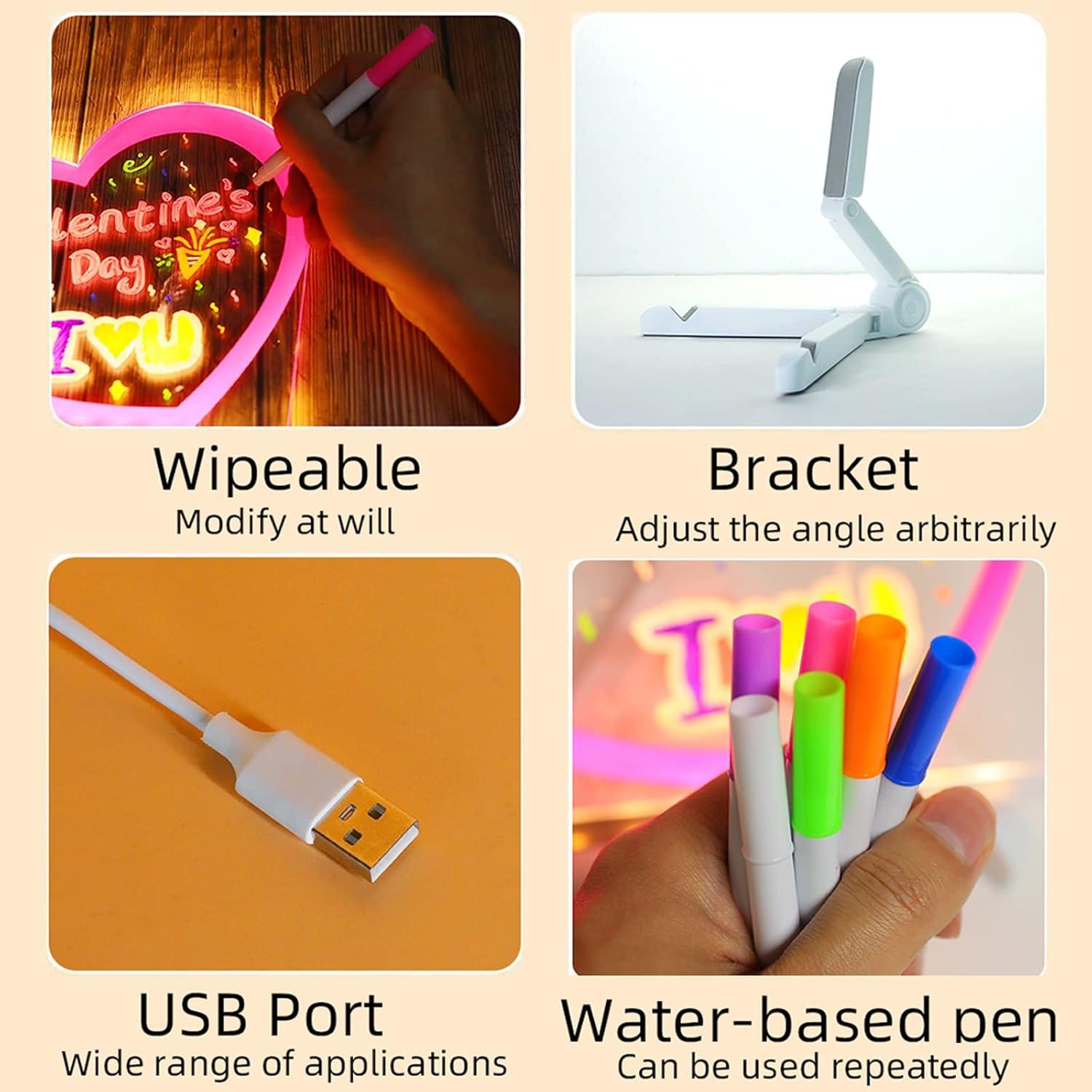 Tablero de Borrado en Seco ENUOLI con Lámpara LED Corazón Rosa 20cm