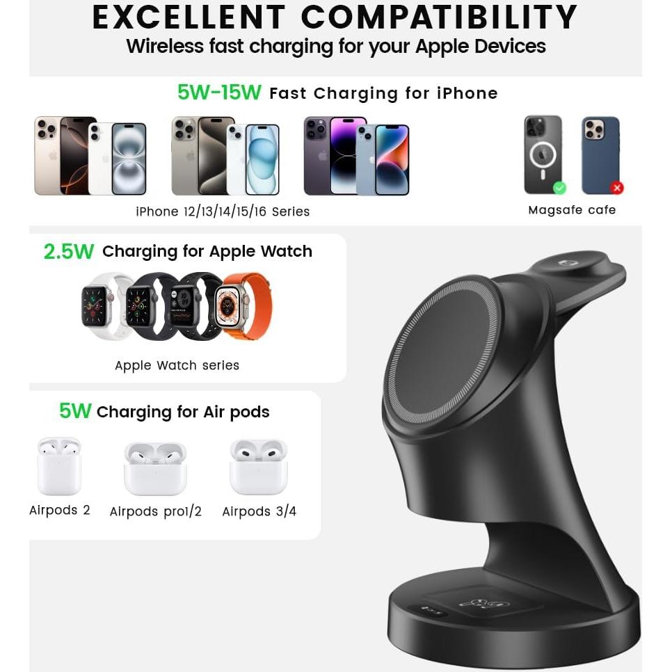 Estación de Carga Inalámbrica 3 en 1 MagSafe para Apple