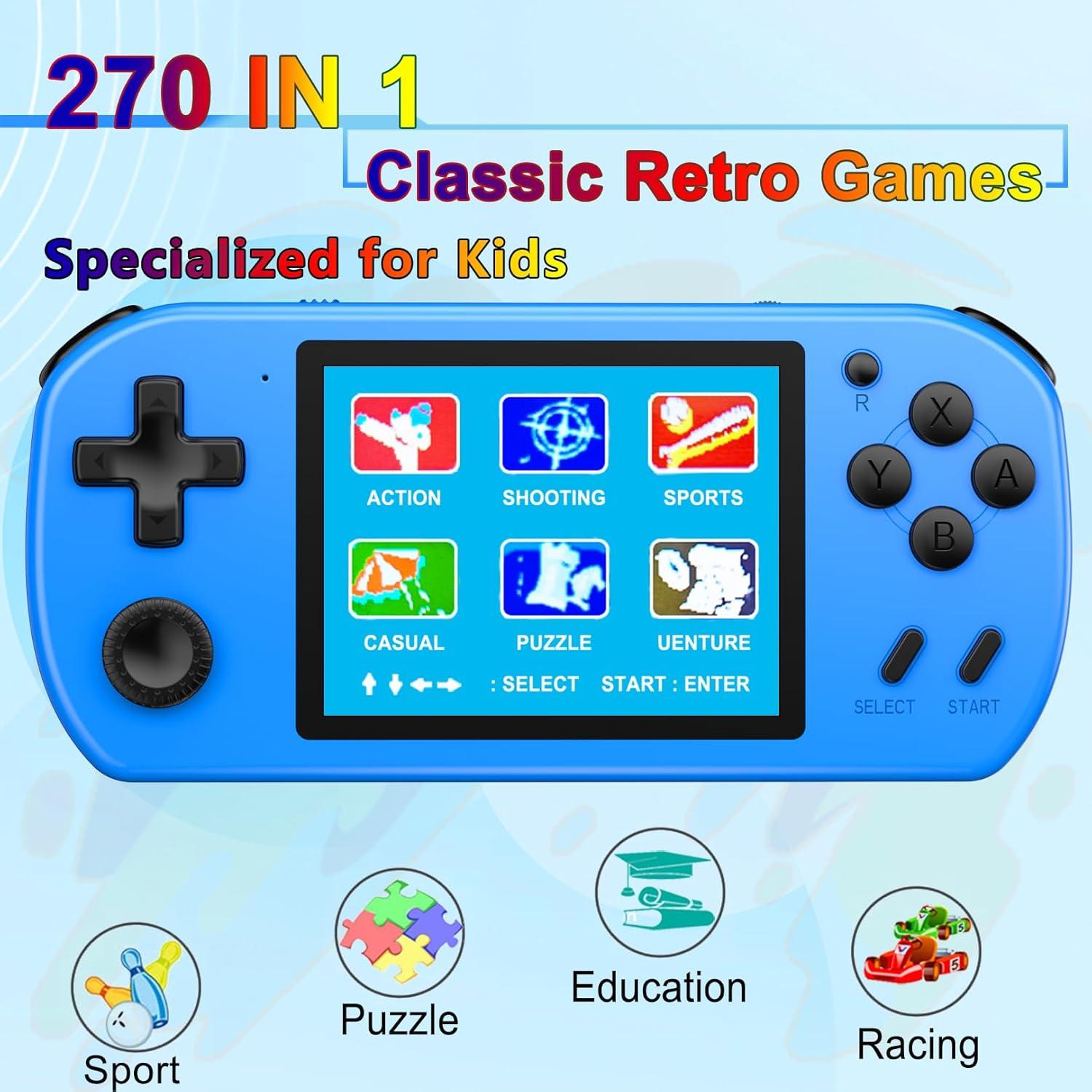 Consola de Juegos Portátil Gran Niño 270 Juegos 3" Azul