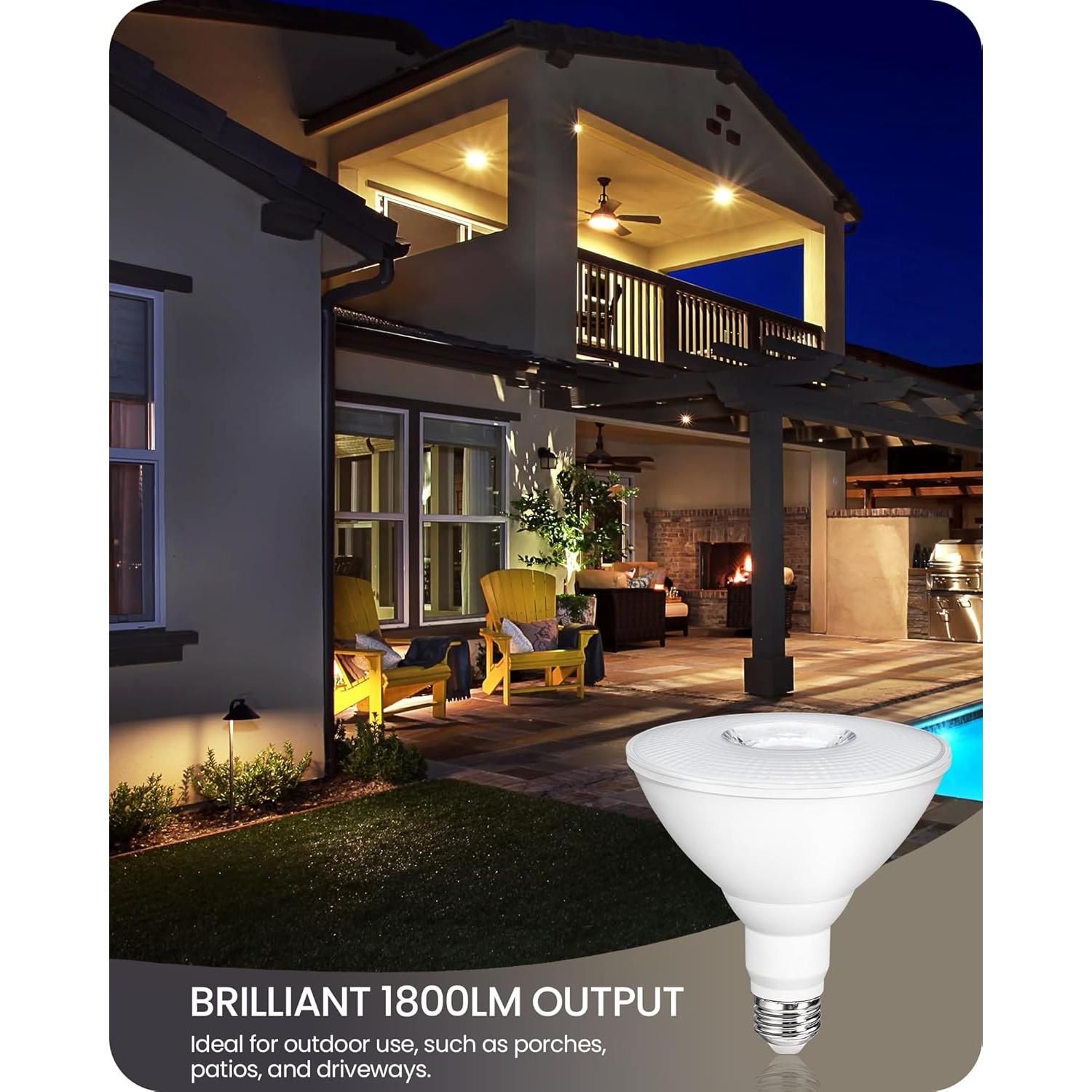 Paquete de 2 Bombillas LED PAR38 18W Regulables IP65 Luz Cálida