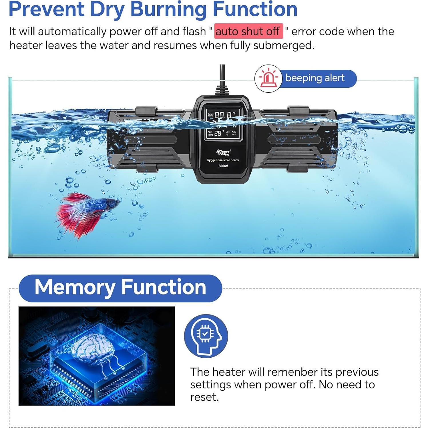 Calentador de Acuario Hygger 600W 800W 1000W Sumergible LED