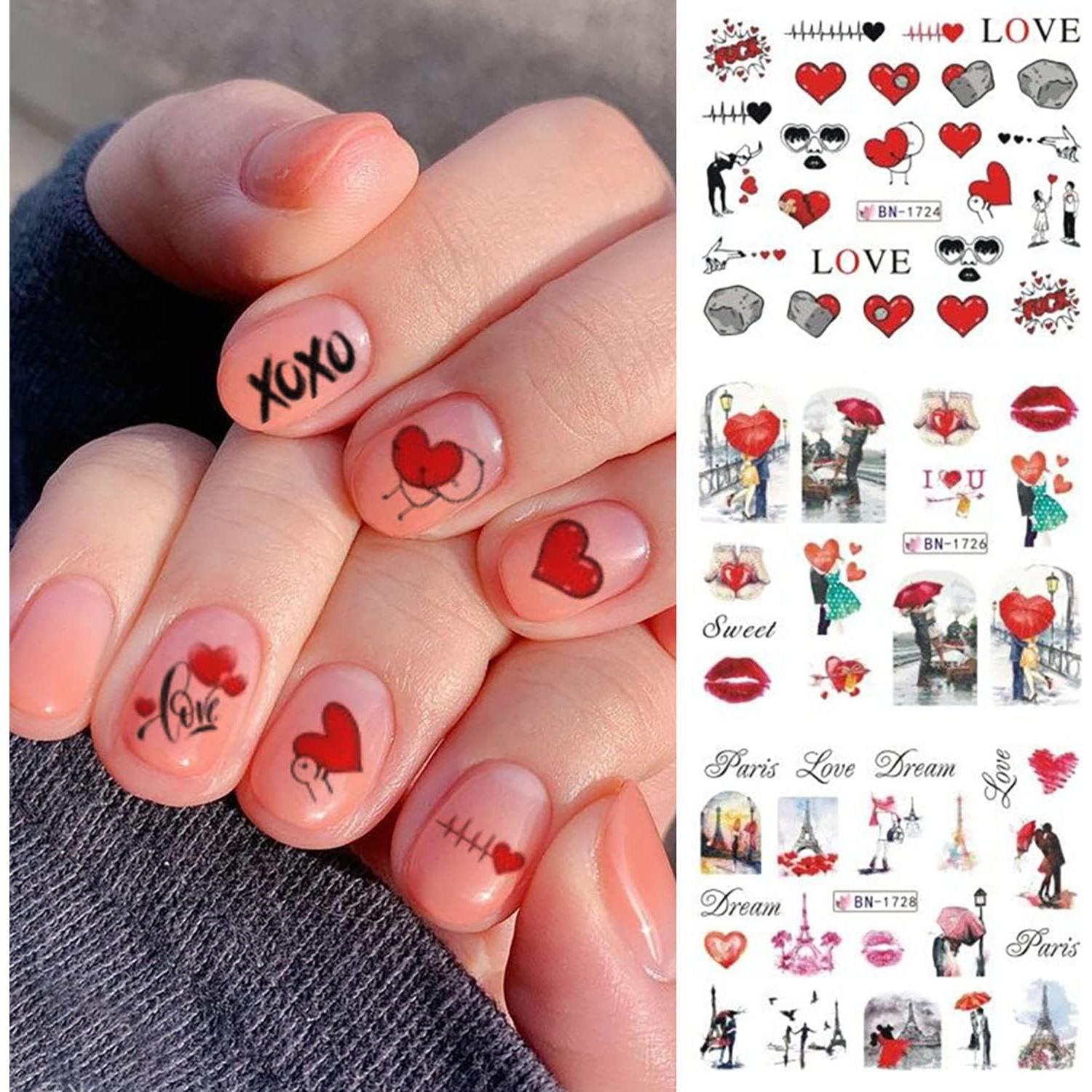 Calcomanías de Uñas TBRZTR 12 Hojas San Valentín Holográfico