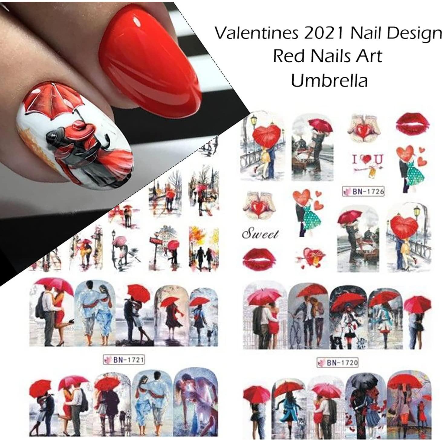 Calcomanías de Uñas TBRZTR 12 Hojas San Valentín Holográfico